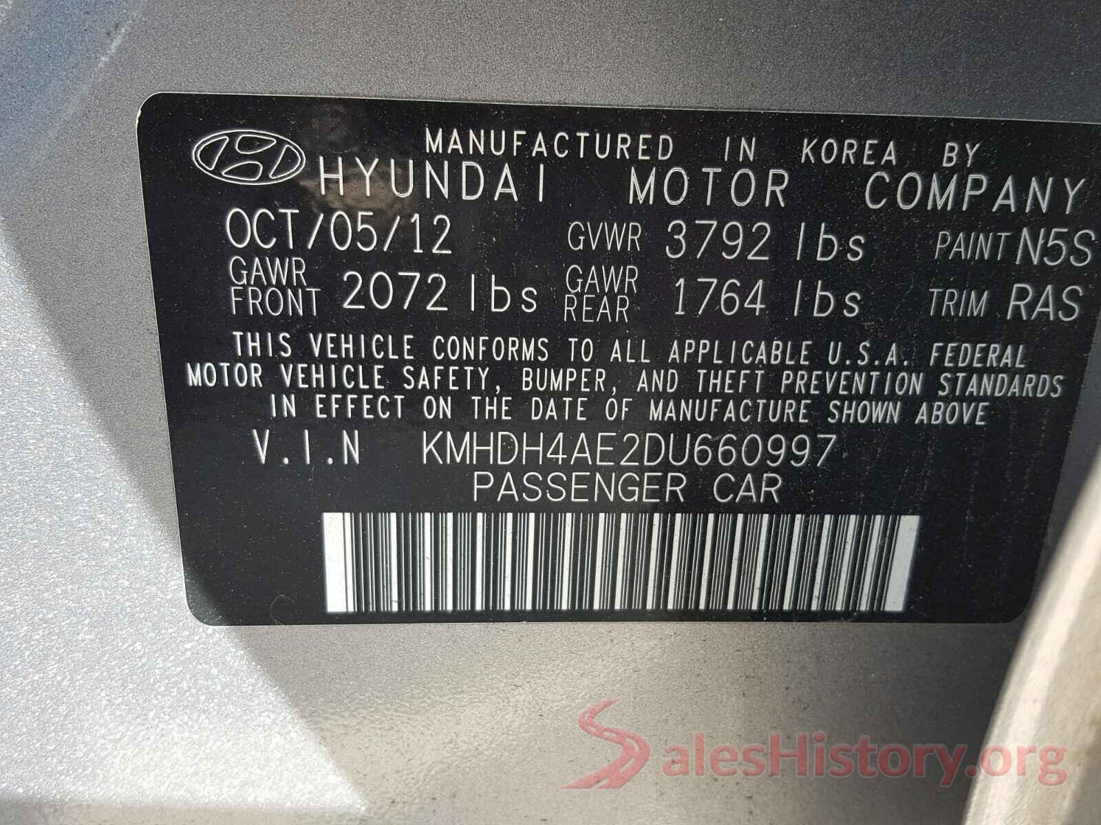 KMHDH4AE2DU660997 2013 HYUNDAI ELANTRA