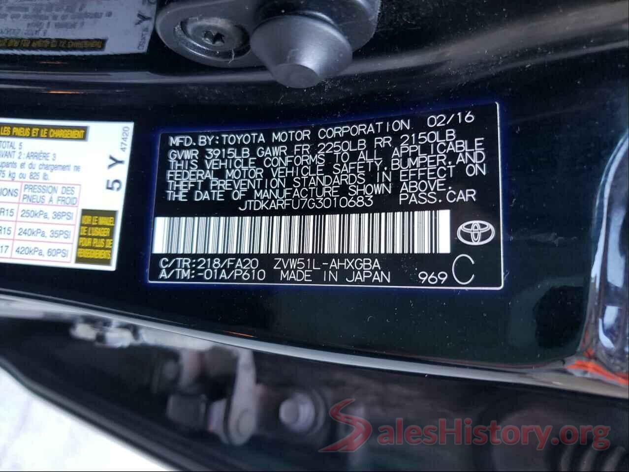 JTDKARFU7G3010683 2016 TOYOTA PRIUS