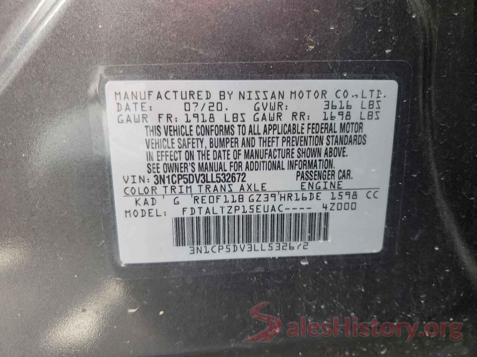 3N1CP5DV3LL532672 2020 NISSAN KICKS