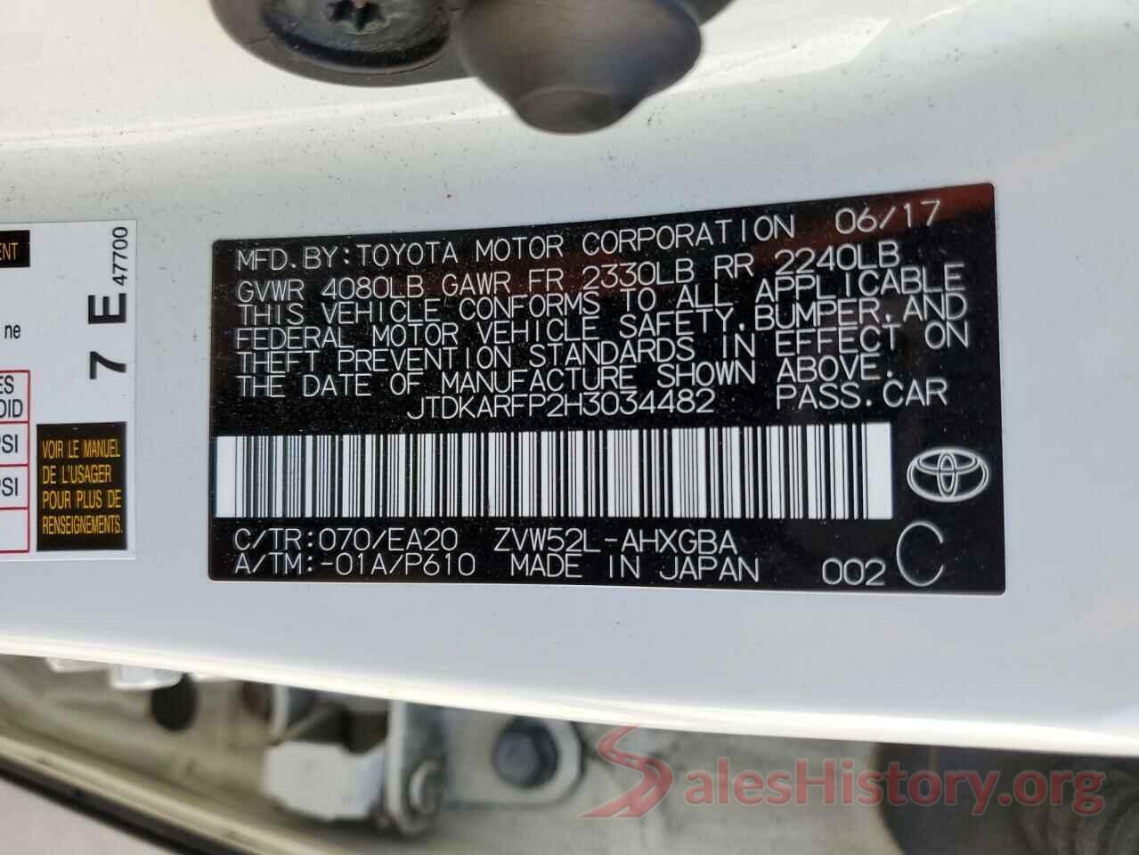 JTDKARFP2H3034482 2017 TOYOTA PRIUS