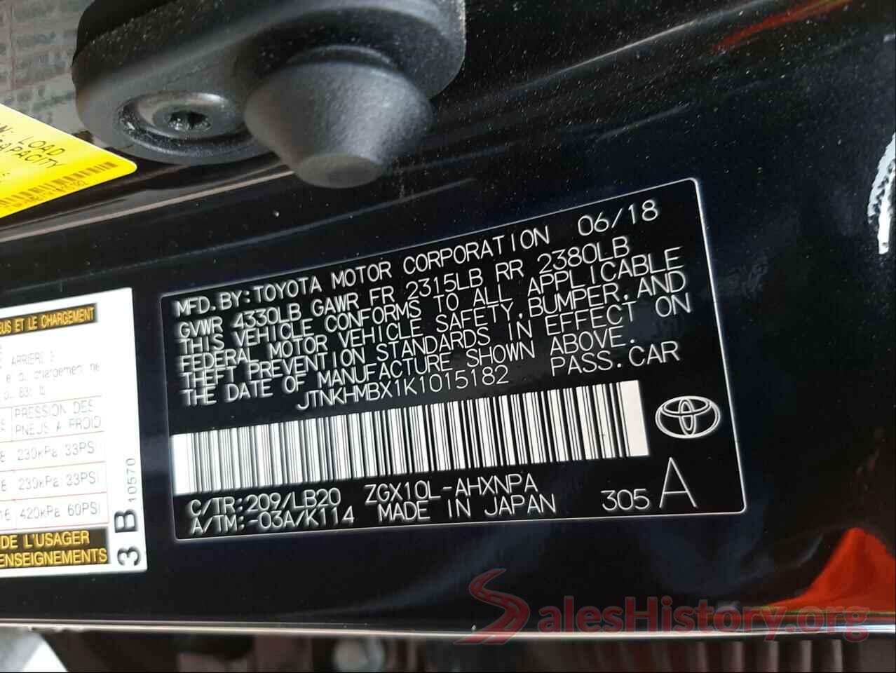 JTNKHMBX1K1015182 2019 TOYOTA C-HR