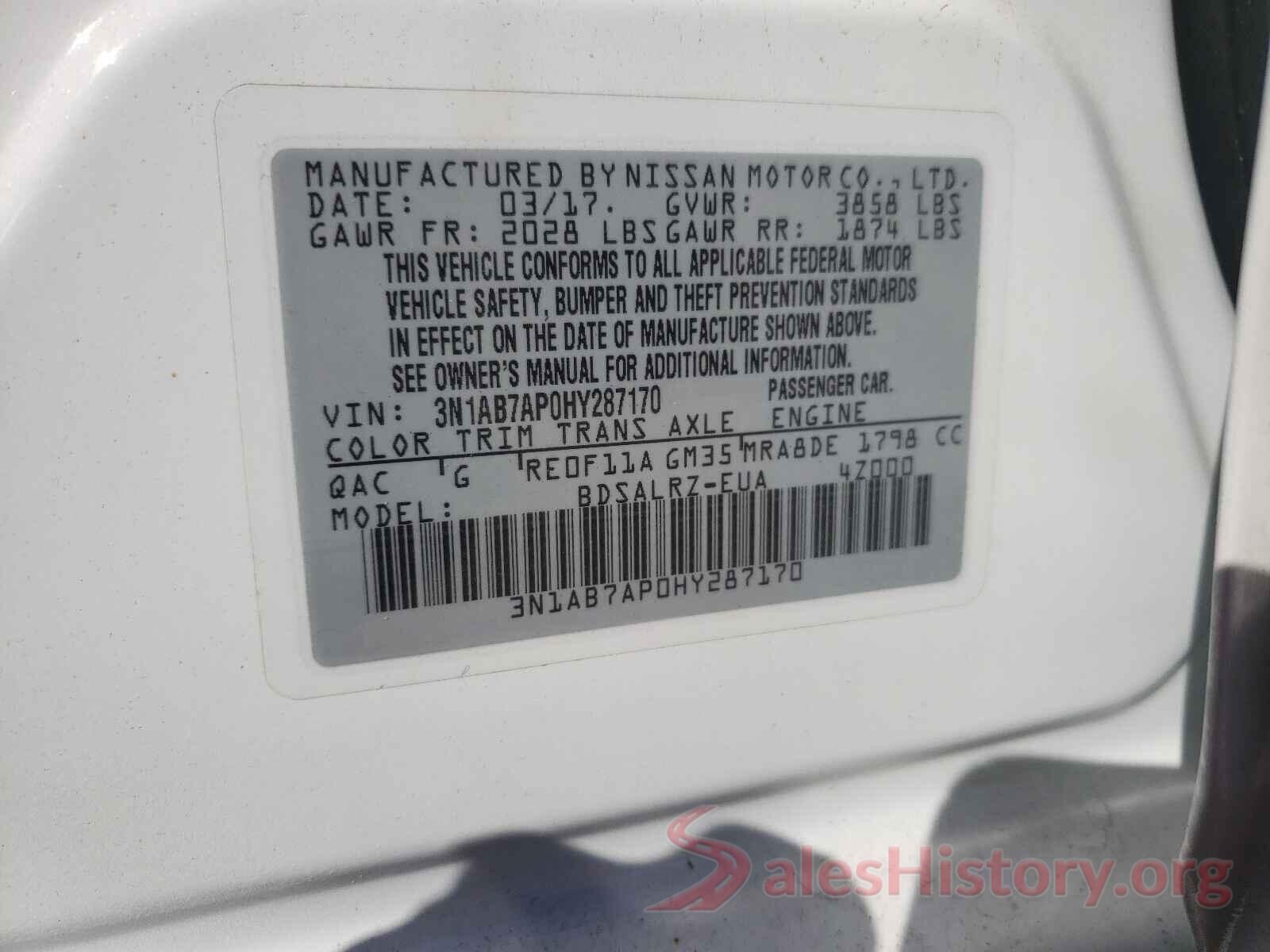 3N1AB7AP0HY287170 2017 NISSAN SENTRA