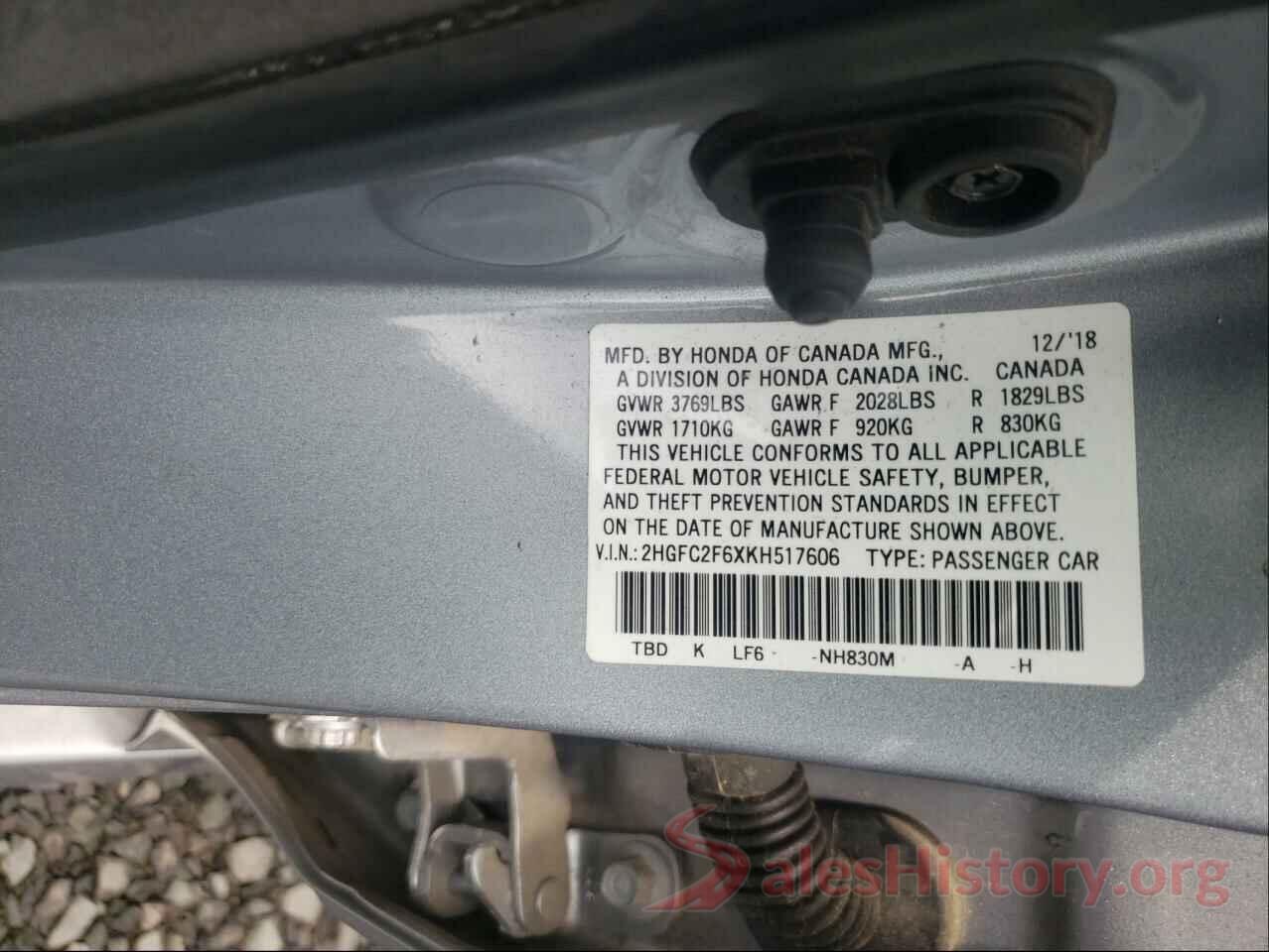 2HGFC2F6XKH517606 2019 HONDA CIVIC