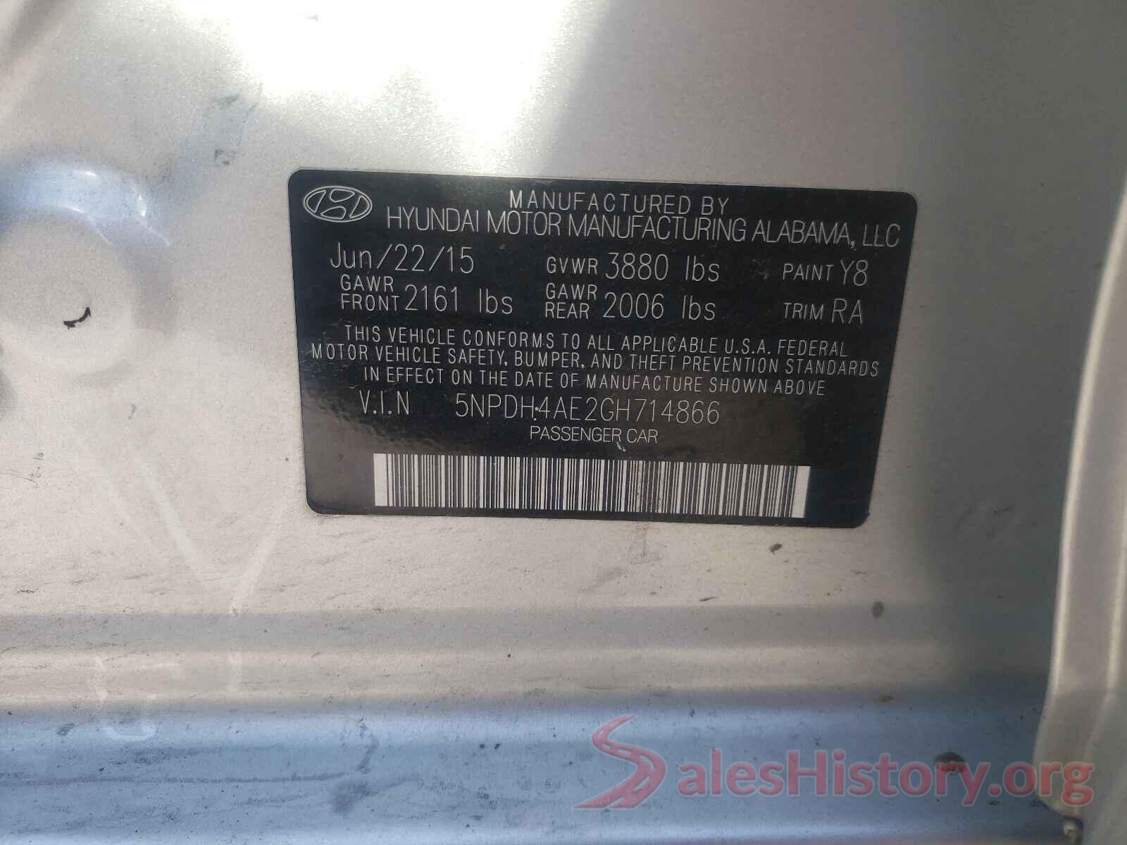 5NPDH4AE2GH714866 2016 HYUNDAI ELANTRA