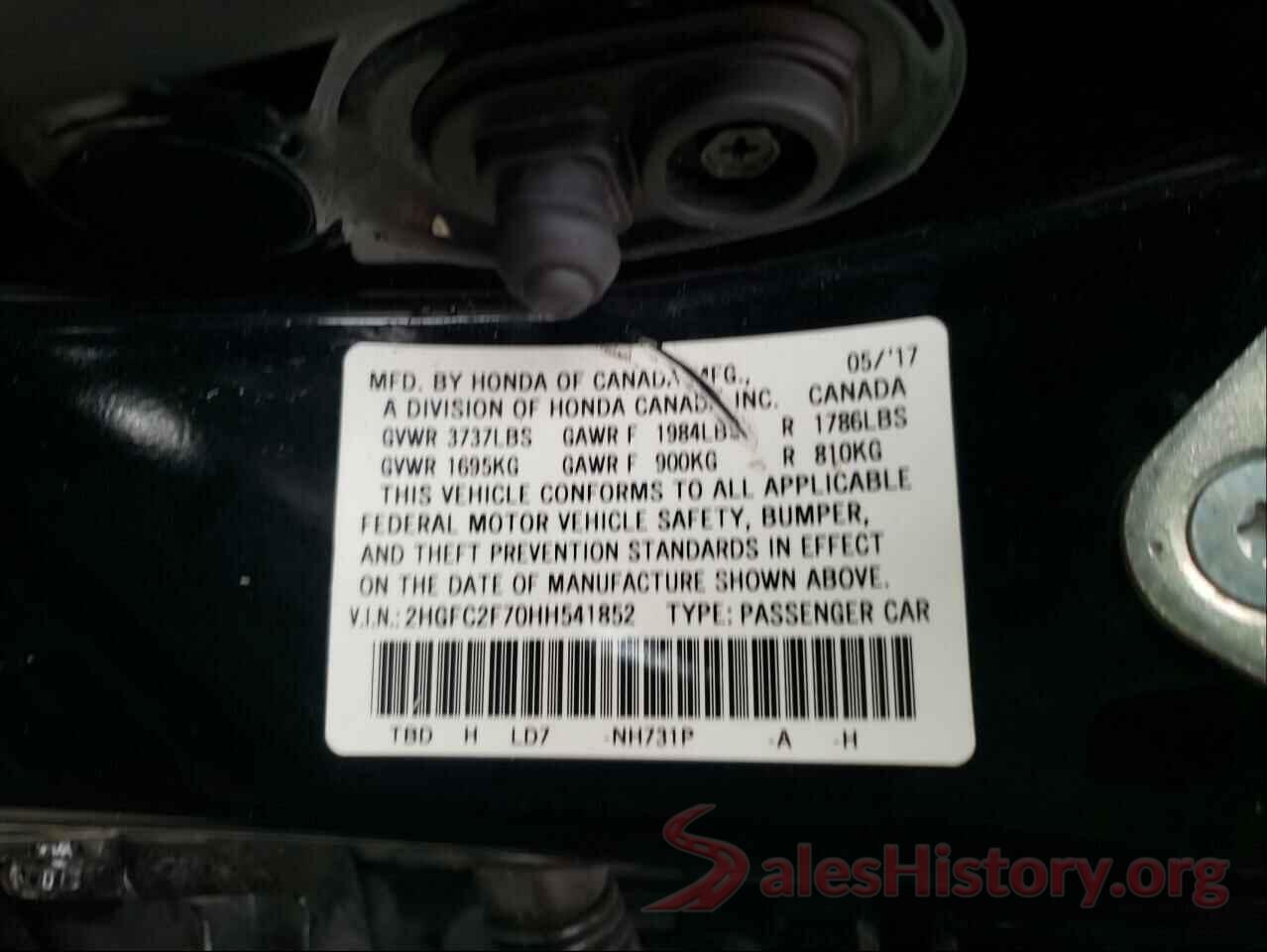 2HGFC2F70HH541852 2017 HONDA CIVIC