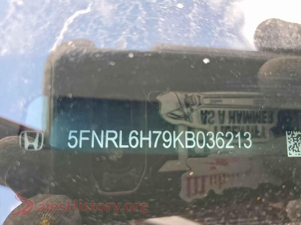 2019 HONDA ODYSSEY VIN 5FNRL6H79KB036213, trunk area