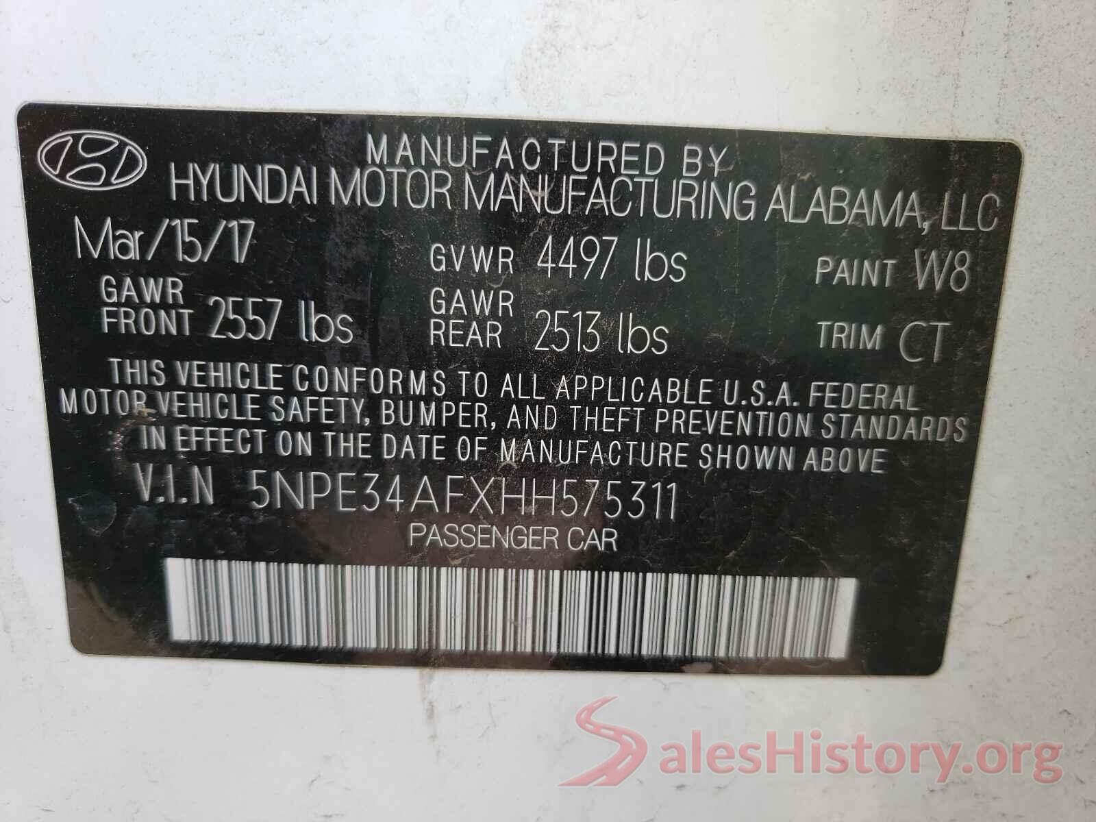 5NPE34AFXHH575311 2017 HYUNDAI SONATA