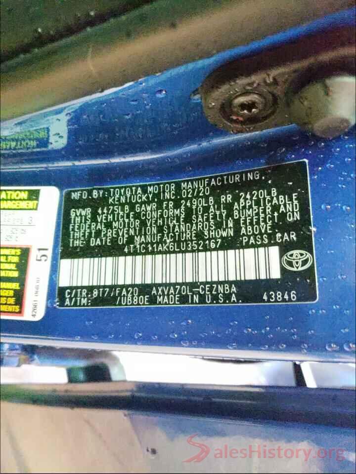 4T1C11AK6LU352167 2020 TOYOTA CAMRY