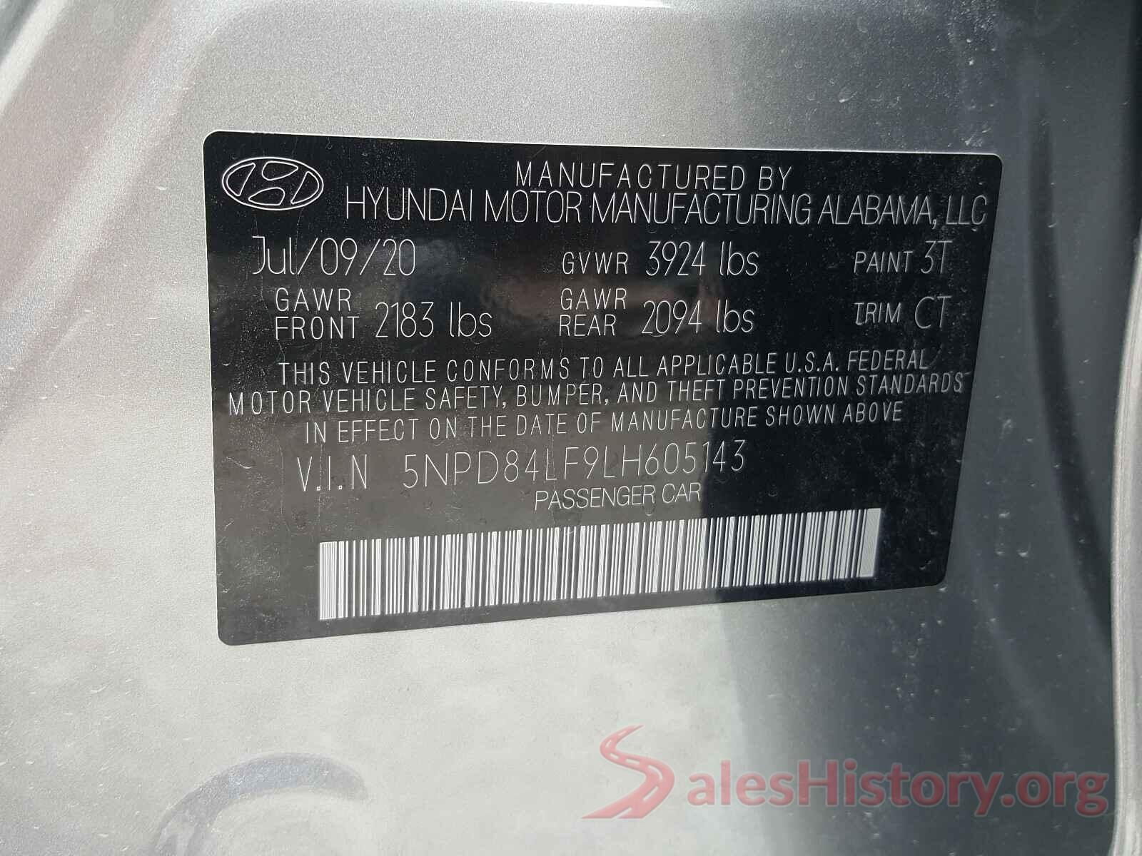 5NPD84LF9LH605143 2020 HYUNDAI ELANTRA