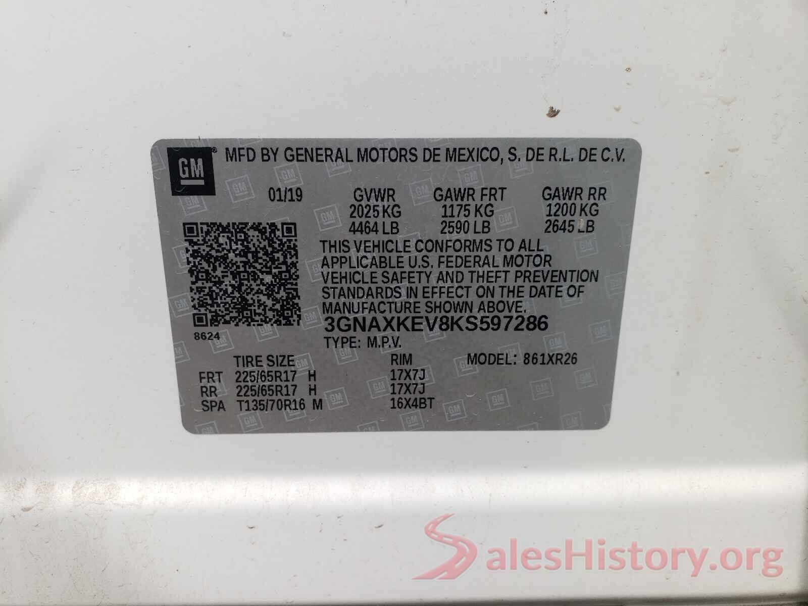 3GNAXKEV8KS597286 2019 CHEVROLET EQUINOX