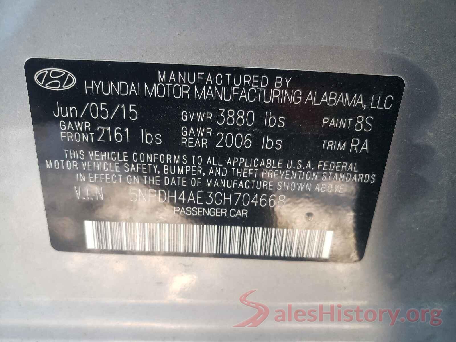 5NPDH4AE3GH704668 2016 HYUNDAI ELANTRA