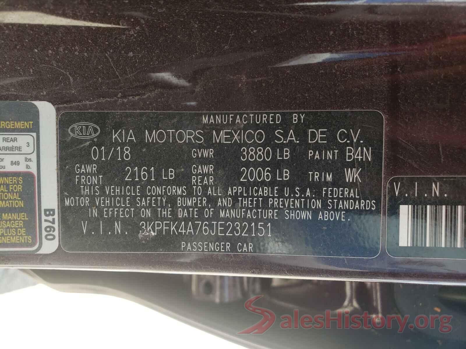 3KPFK4A76JE232151 2018 KIA FORTE