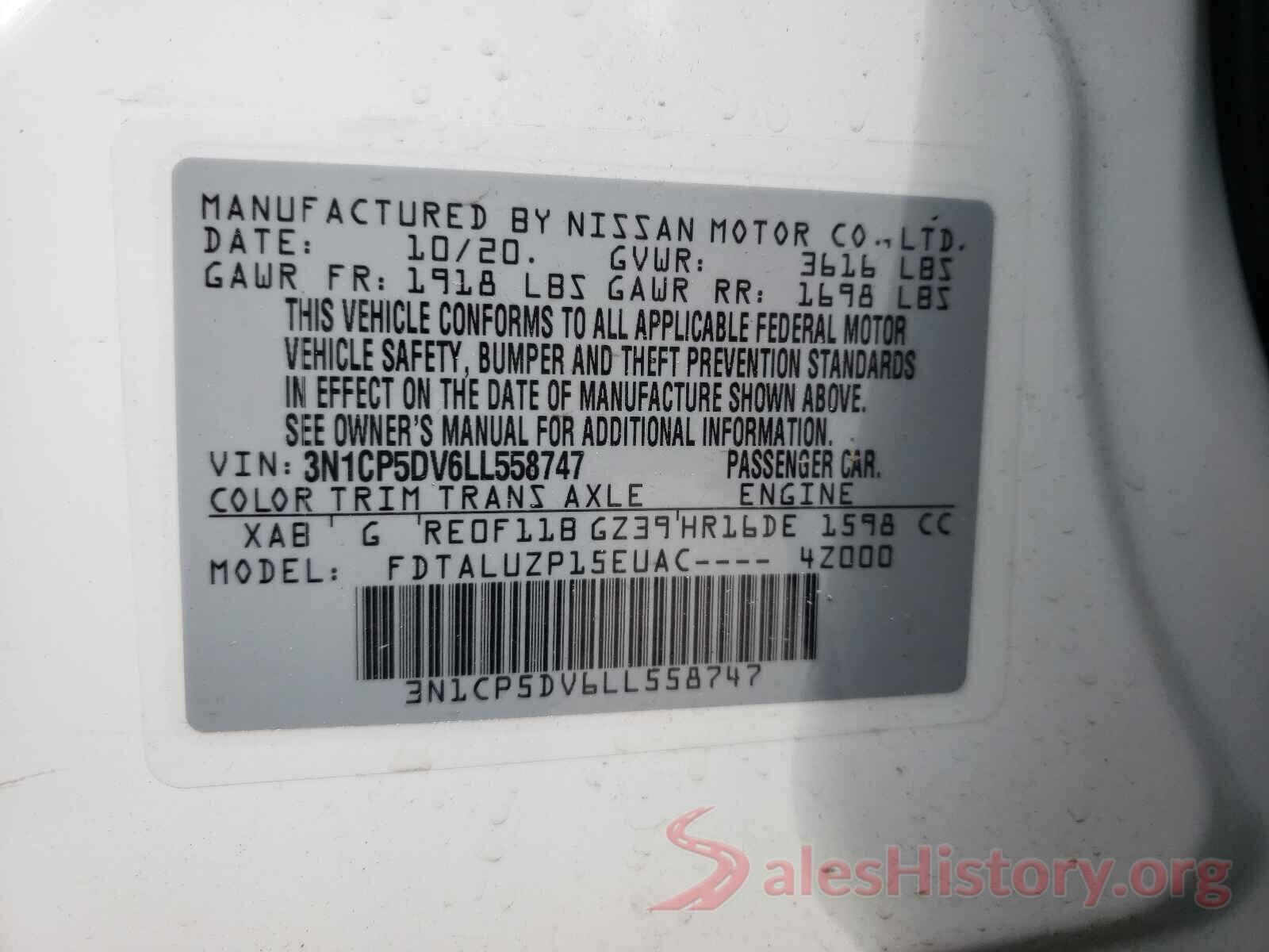 3N1CP5DV6LL558747 2020 NISSAN KICKS