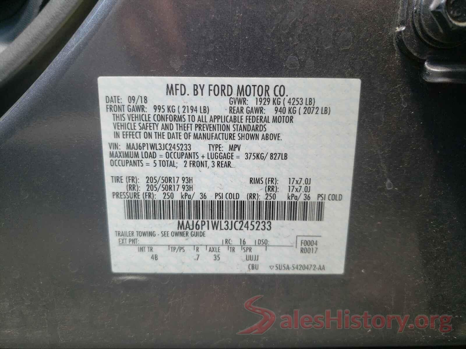 MAJ6P1WL3JC245233 2018 FORD ALL OTHER