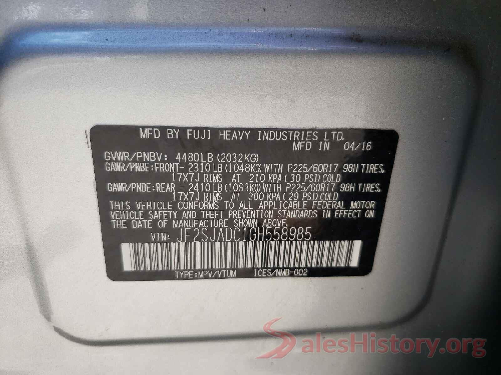 JF2SJADC1GH558985 2016 SUBARU FORESTER