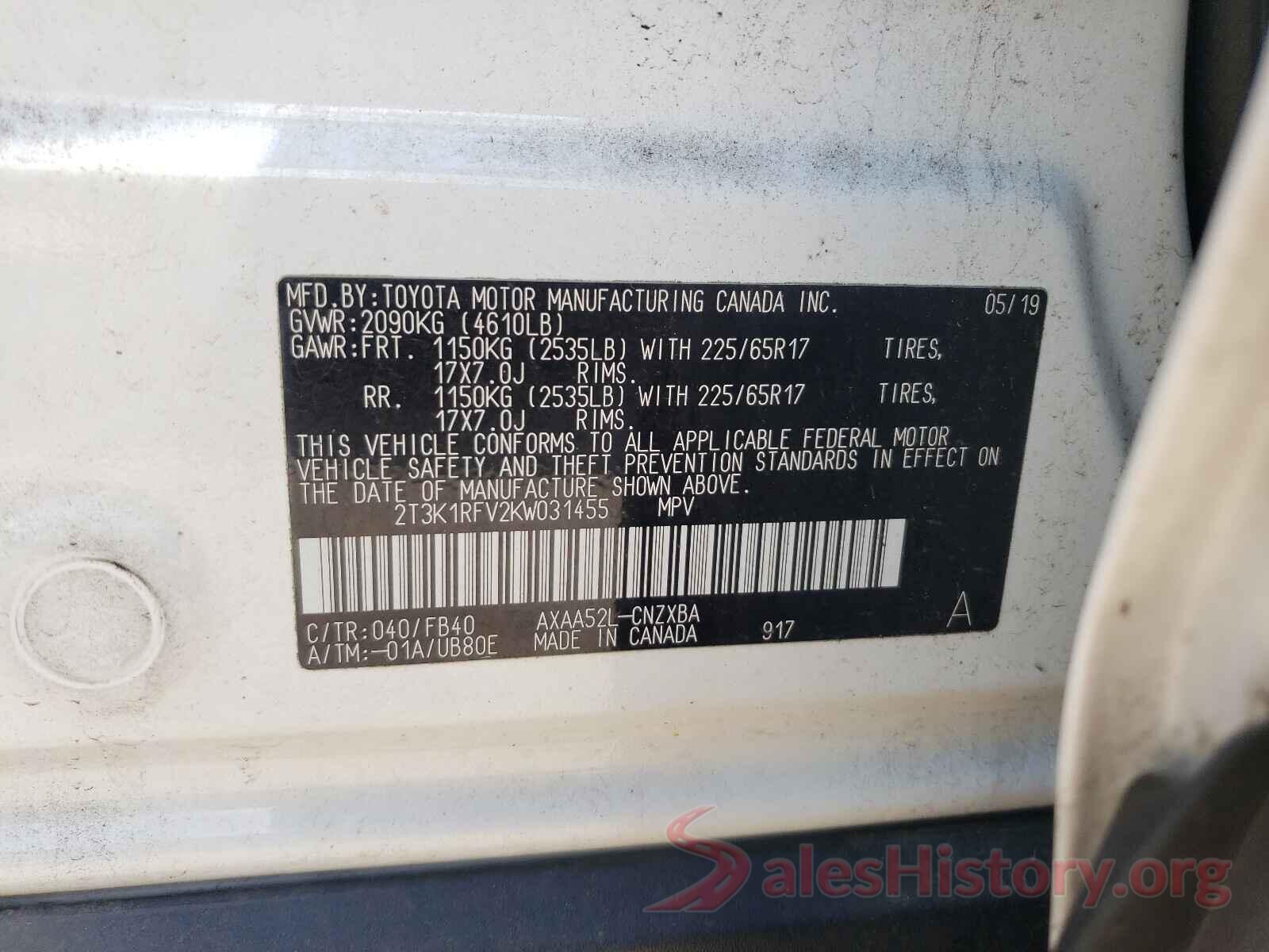 2T3K1RFV2KW031455 2019 TOYOTA RAV4