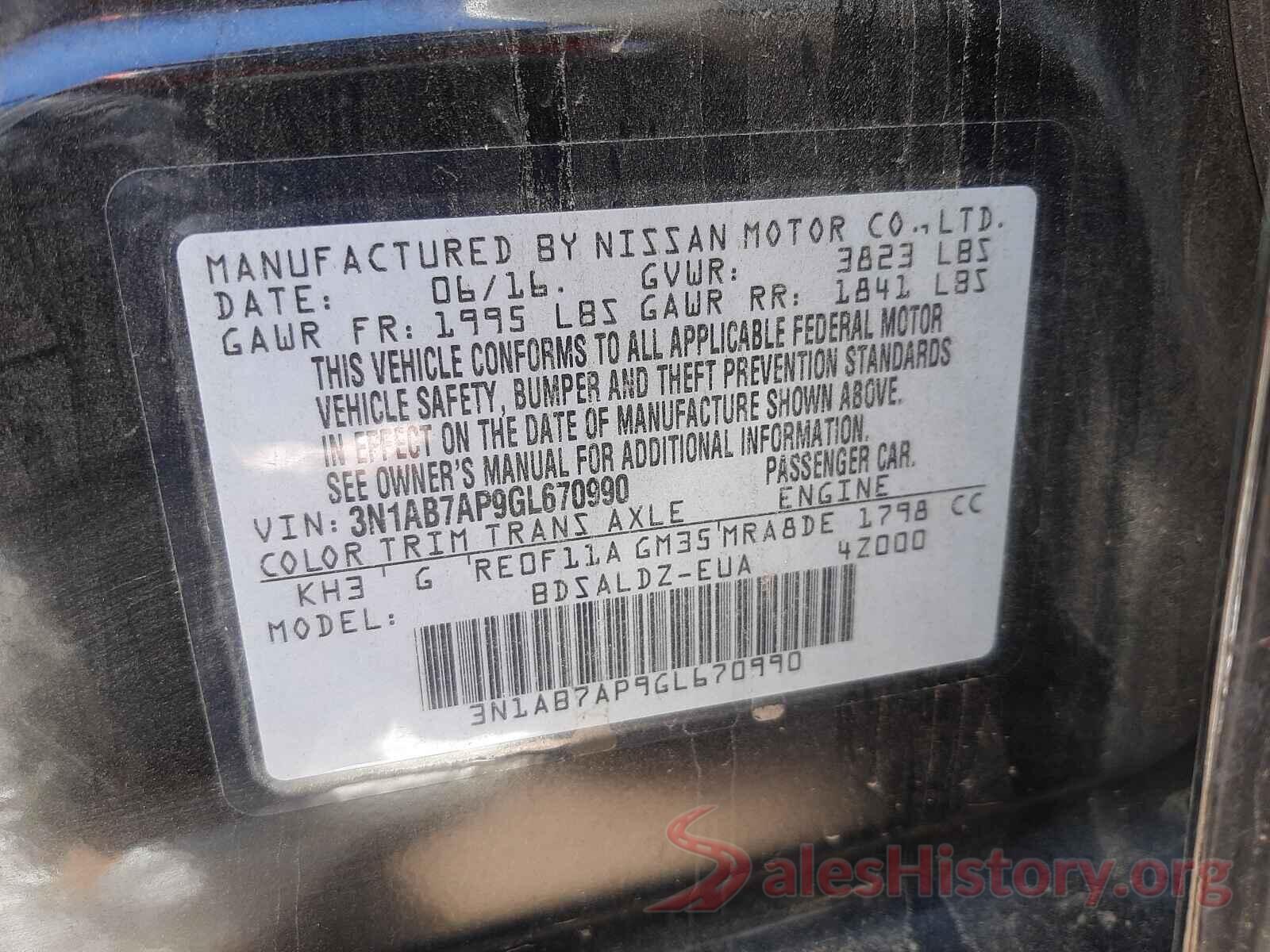 3N1AB7AP9GL670990 2016 NISSAN SENTRA