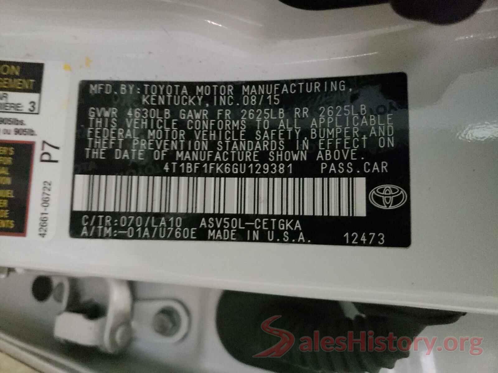 4T1BF1FK6GU129381 2016 TOYOTA CAMRY