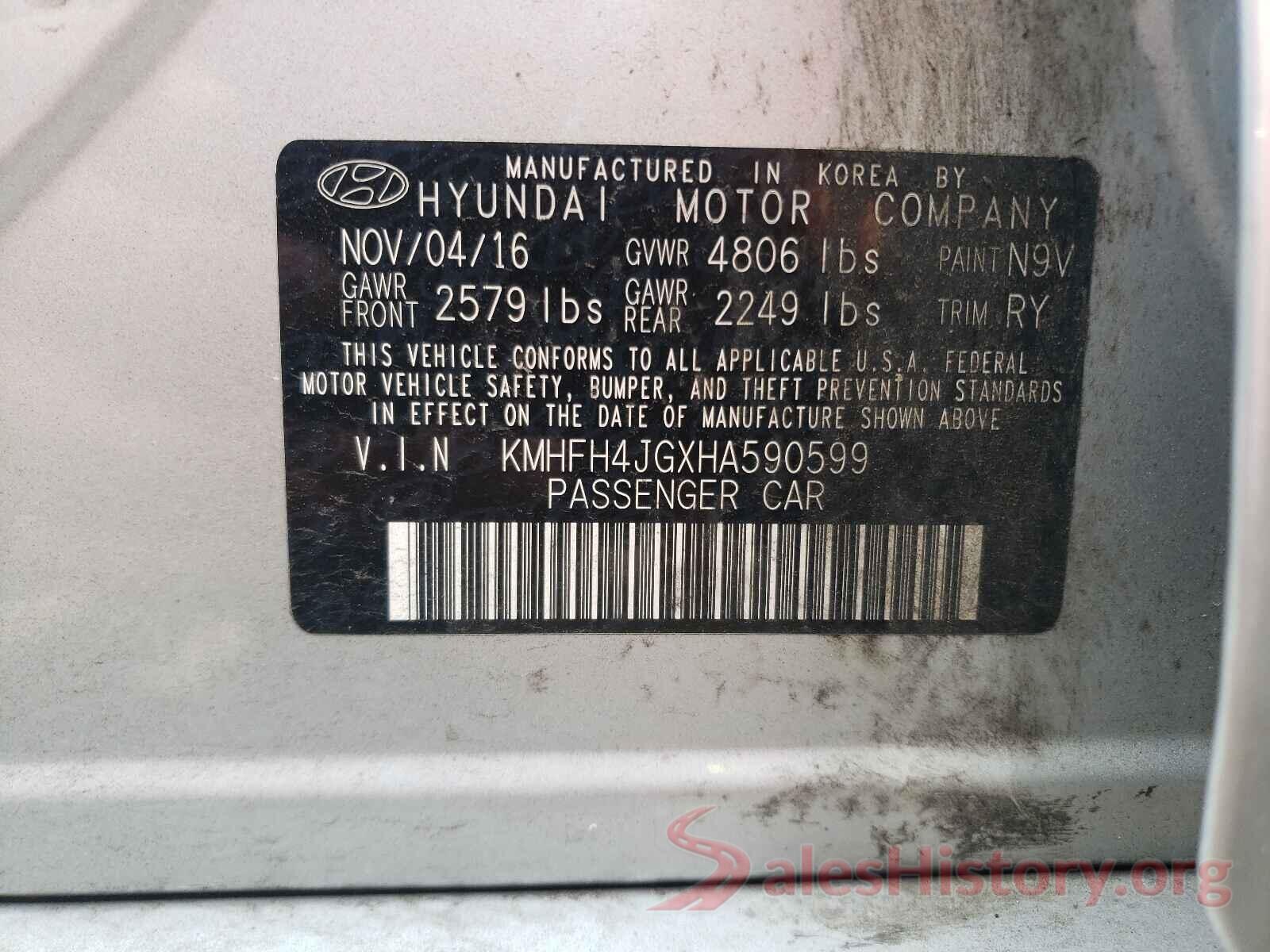 KMHFH4JGXHA590599 2017 HYUNDAI AZERA