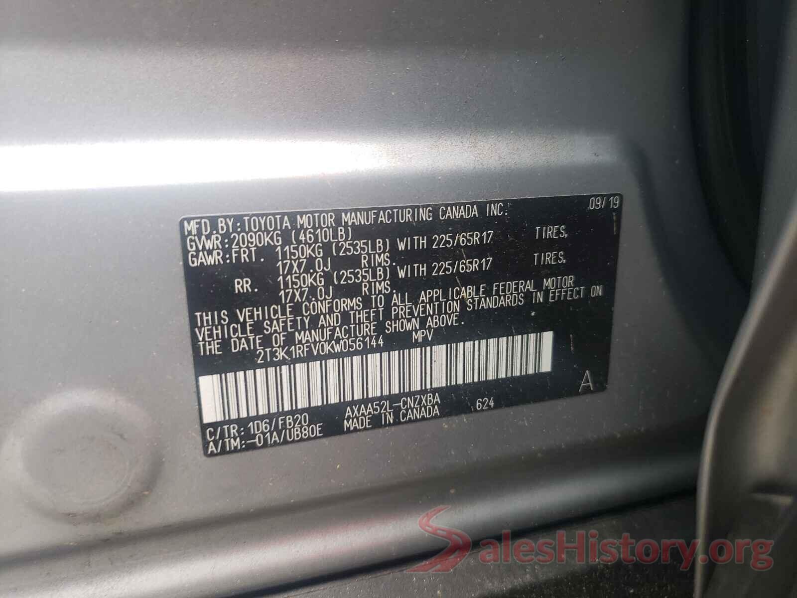 2T3K1RFV0KW056144 2019 TOYOTA RAV4