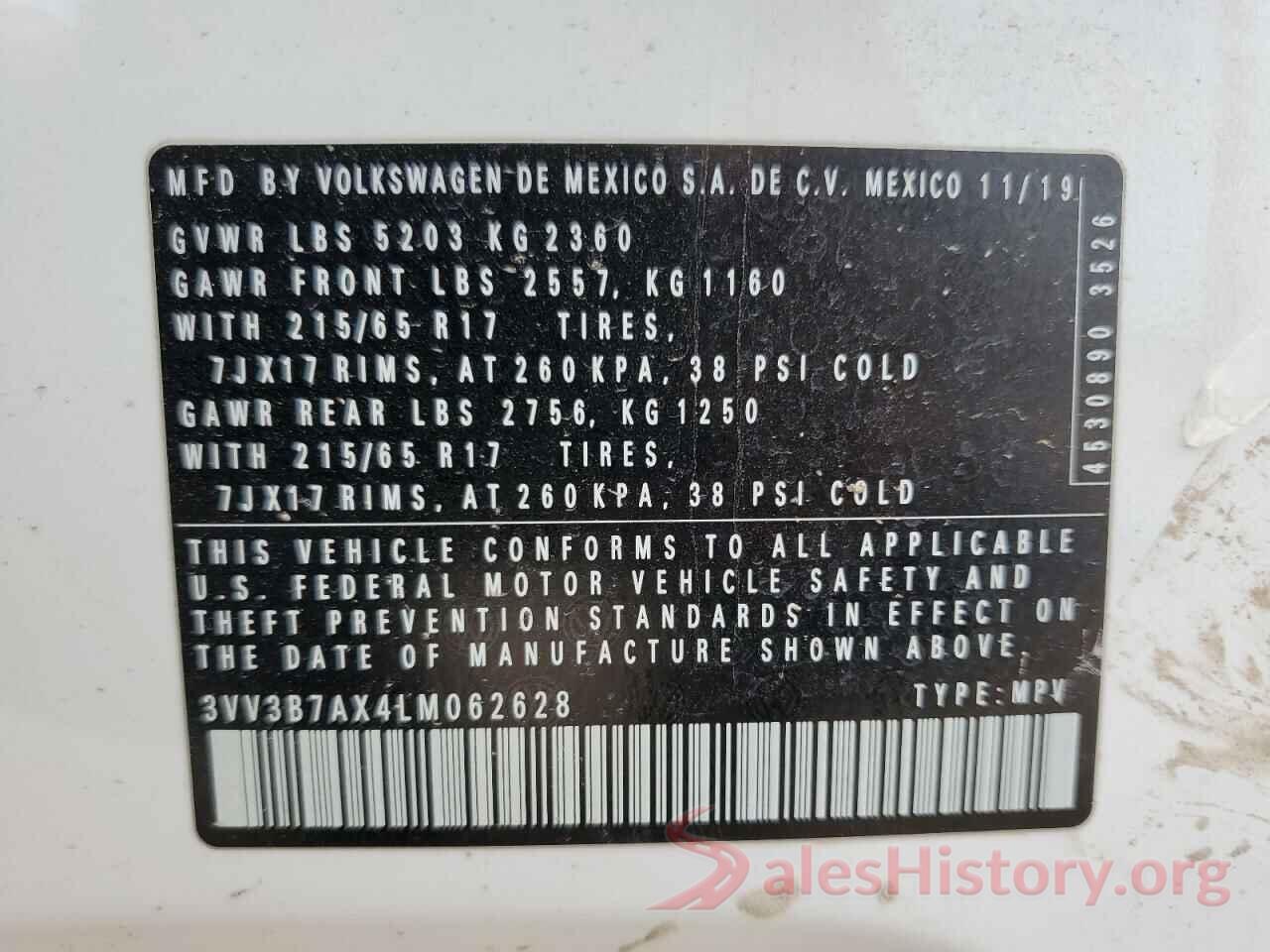 3VV3B7AX4LM062628 2020 VOLKSWAGEN TIGUAN