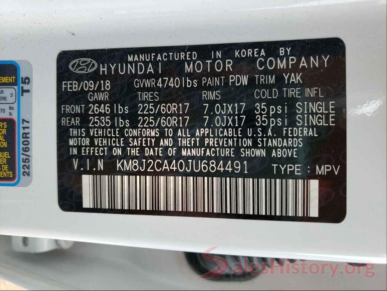 KM8J2CA40JU684491 2018 HYUNDAI TUCSON