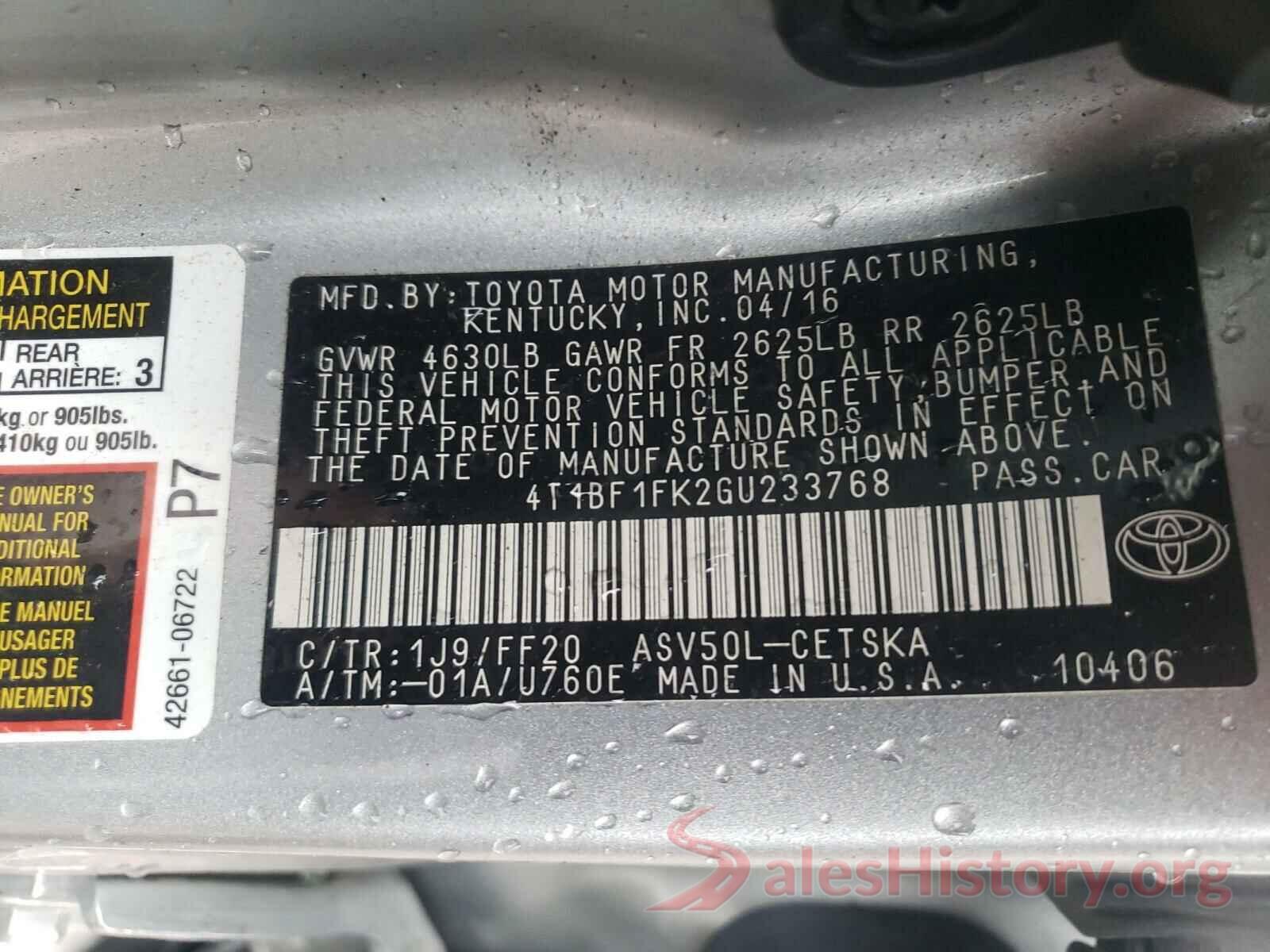 4T1BF1FK2GU233768 2016 TOYOTA CAMRY