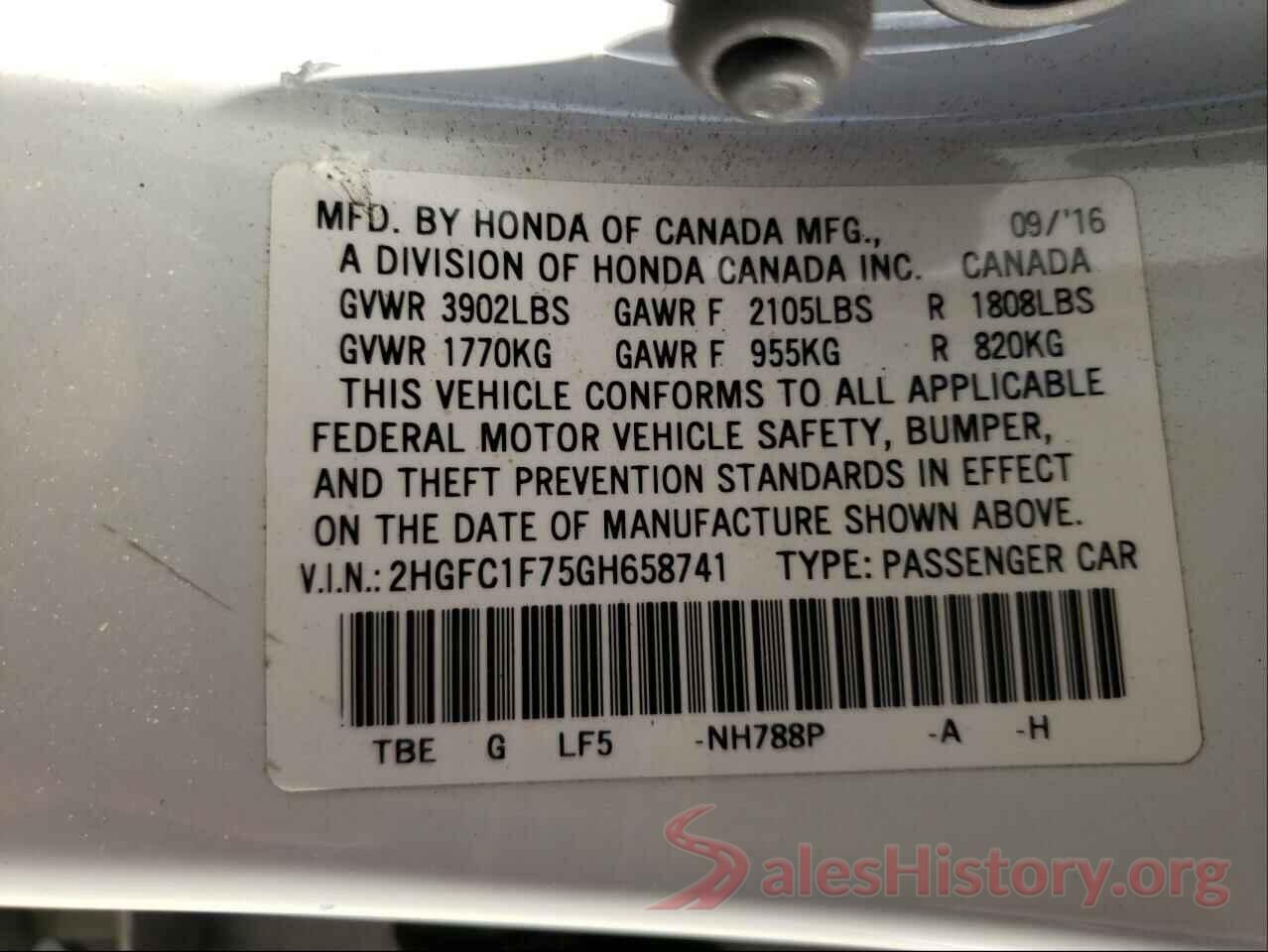 2HGFC1F75GH658741 2016 HONDA CIVIC