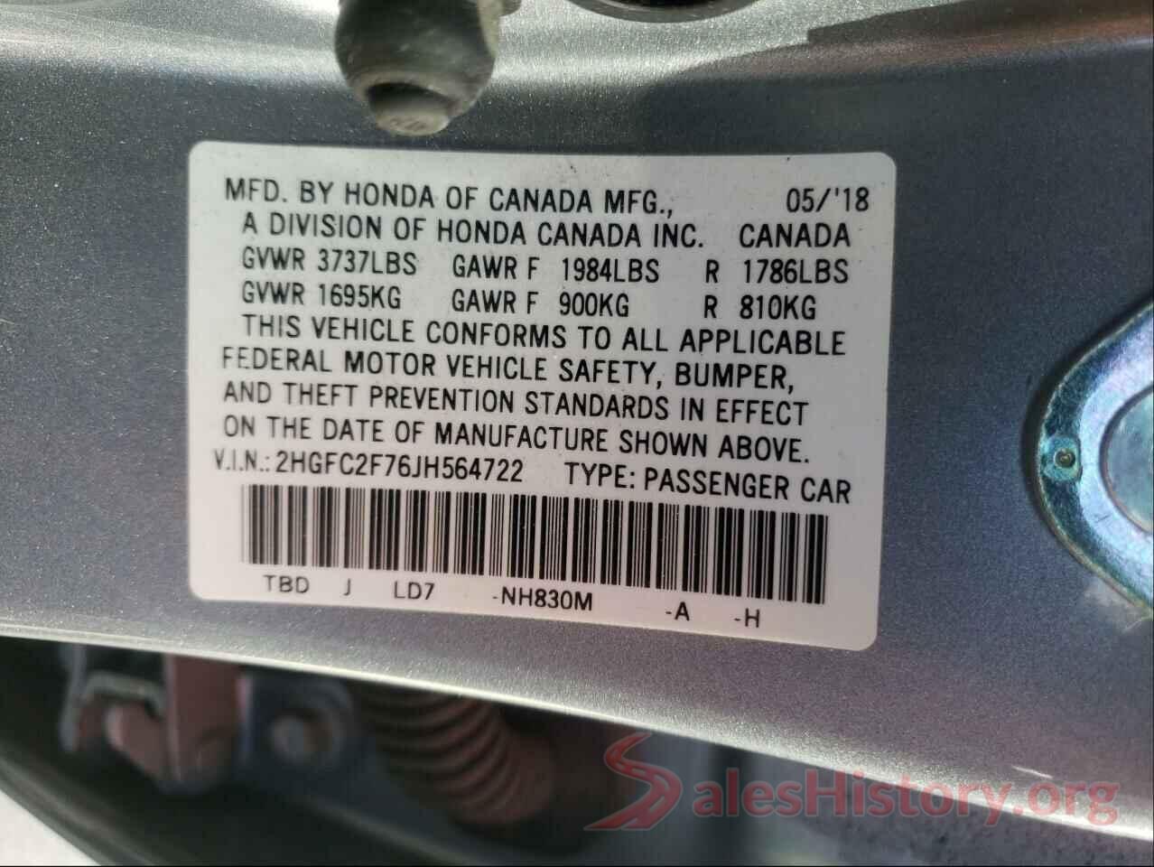 2HGFC2F76JH564722 2018 HONDA CIVIC