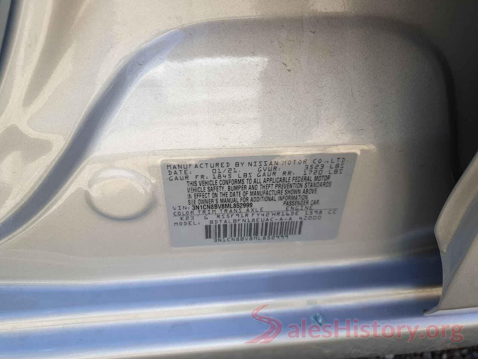 3N1CN8BV8ML852999 2021 NISSAN VERSA