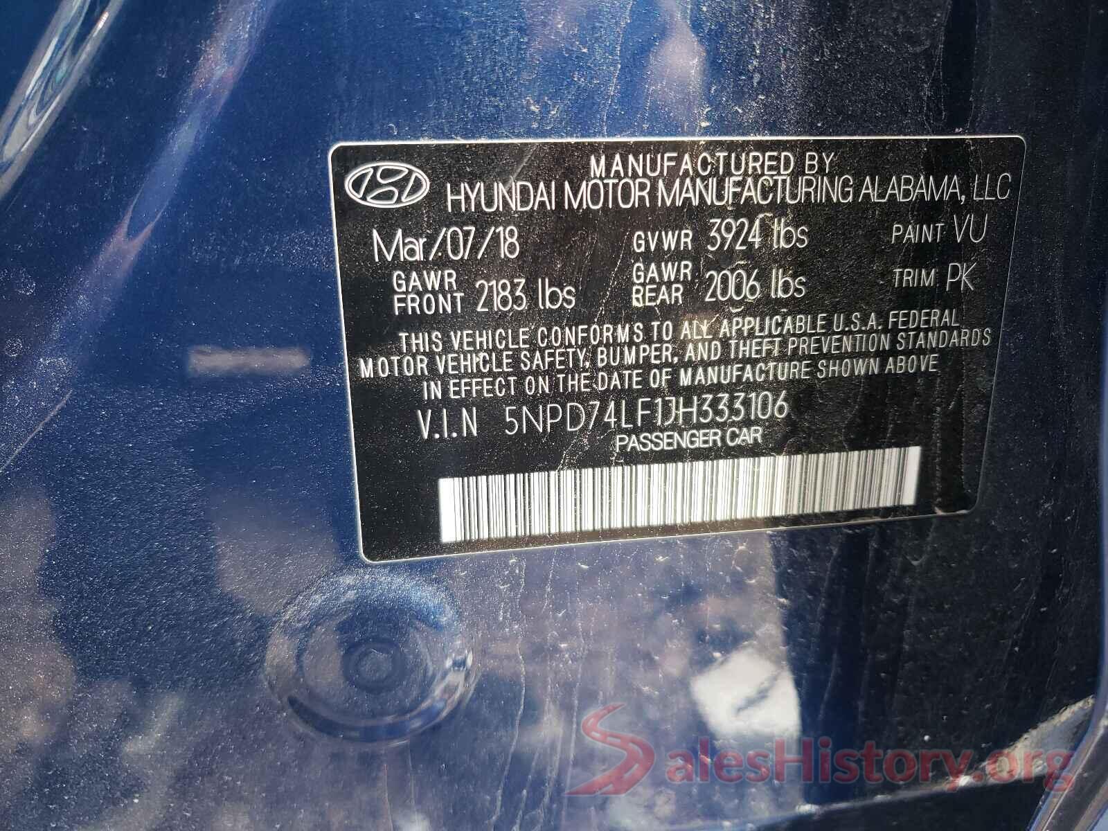 5NPD74LF1JH333106 2018 HYUNDAI ELANTRA