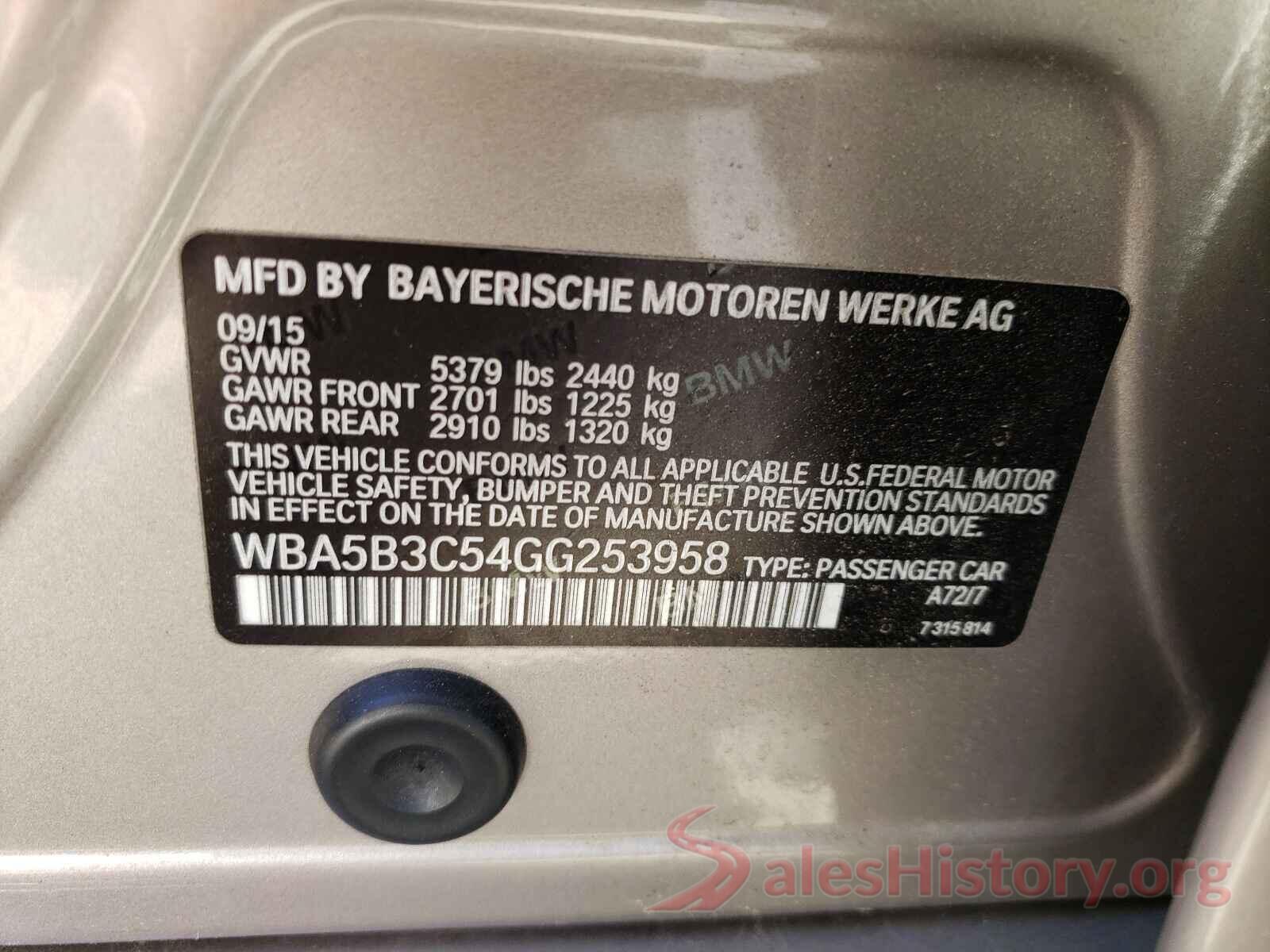 WBA5B3C54GG253958 2016 BMW 5 SERIES