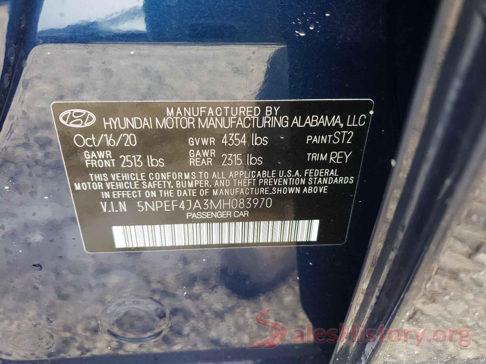 5NPEF4JA3MH083970 2021 HYUNDAI SONATA