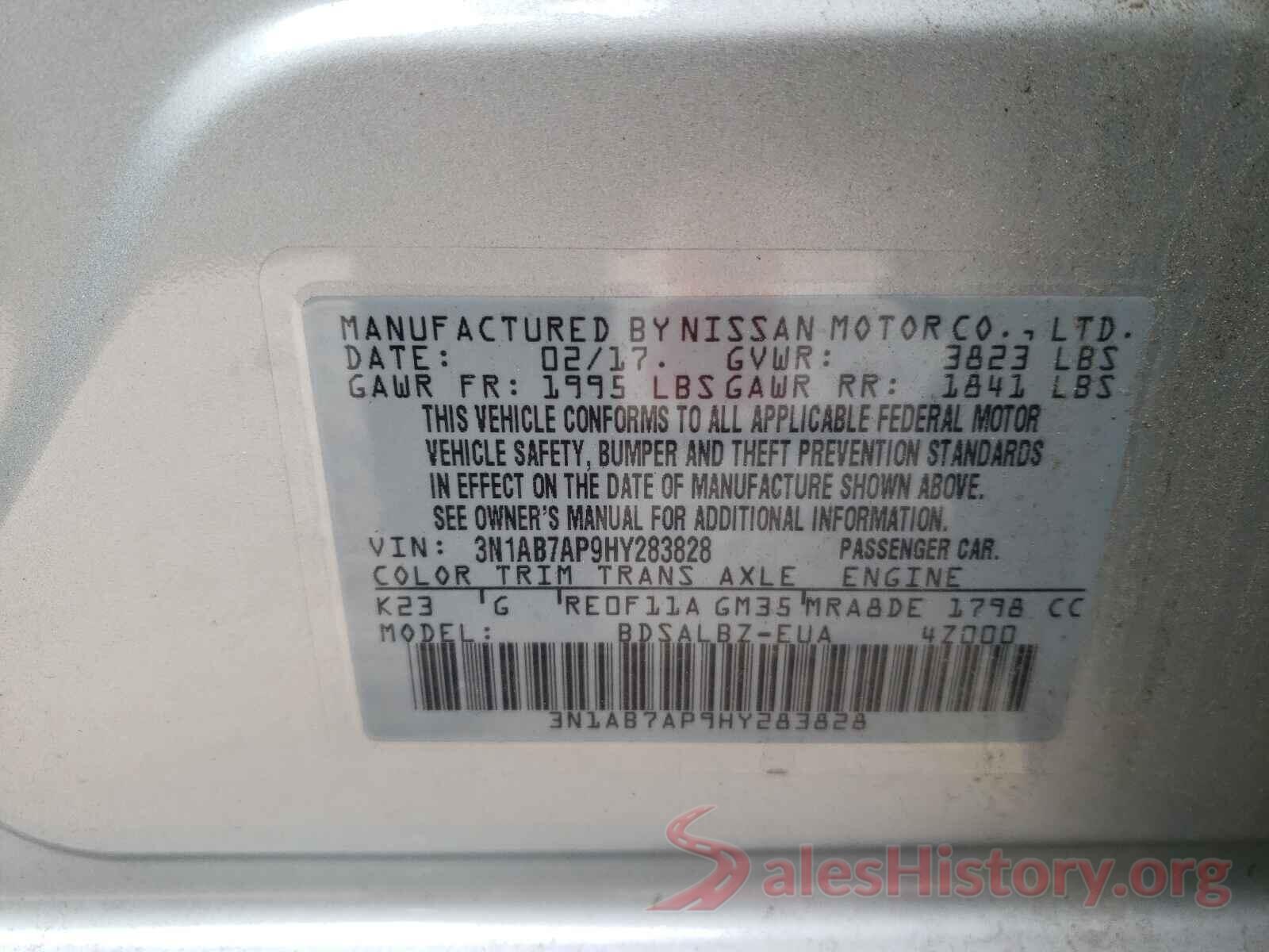 3N1AB7AP9HY283828 2017 NISSAN SENTRA