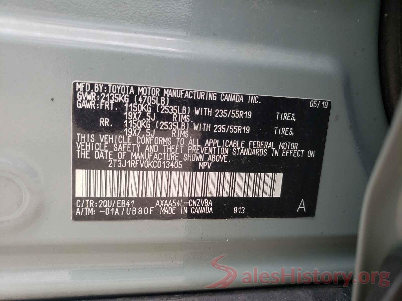 2T3J1RFV0KC013405 2019 TOYOTA RAV4