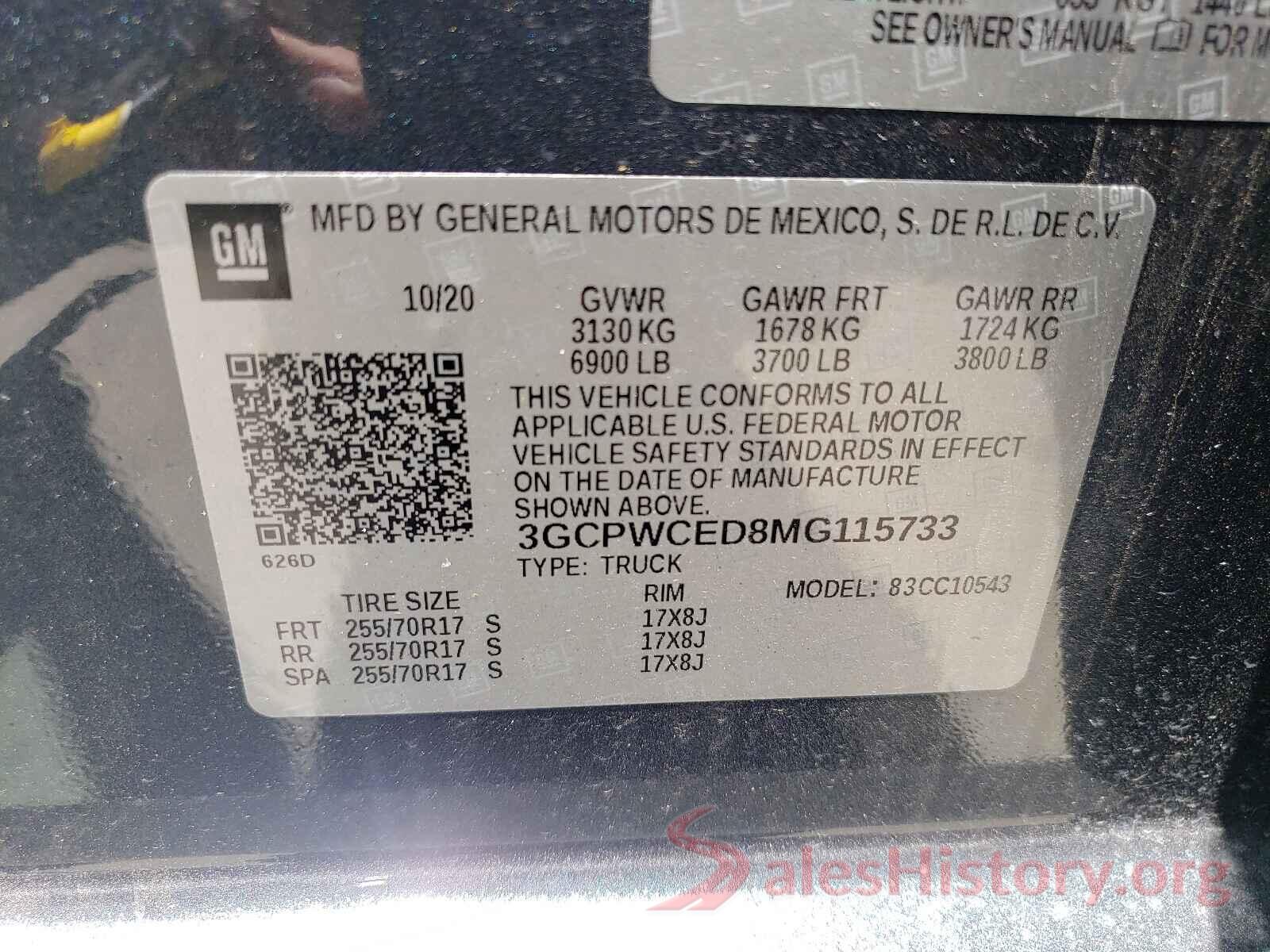 3GCPWCED8MG115733 2021 CHEVROLET SILVERADO