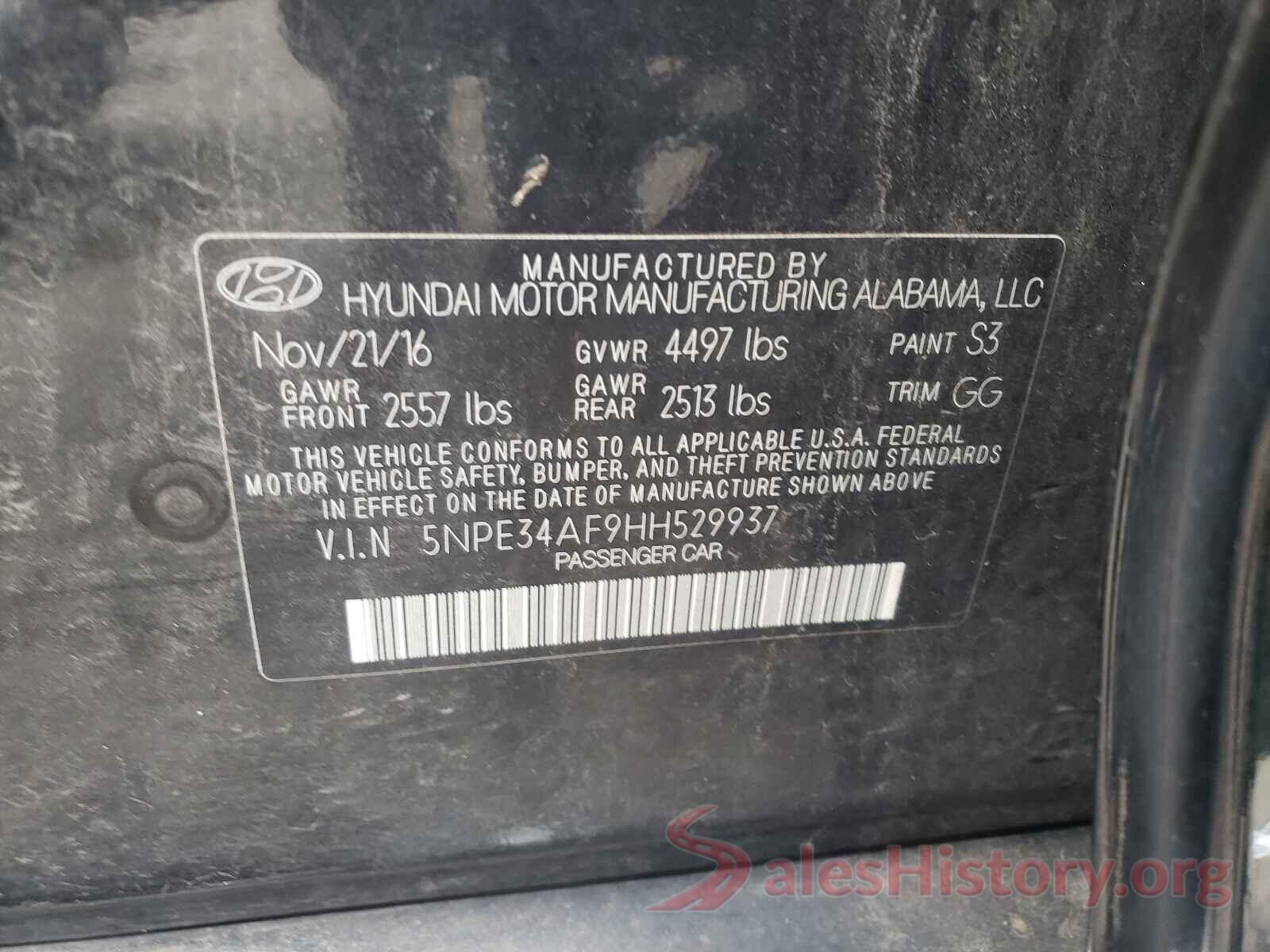 5NPE34AF9HH529937 2017 HYUNDAI SONATA