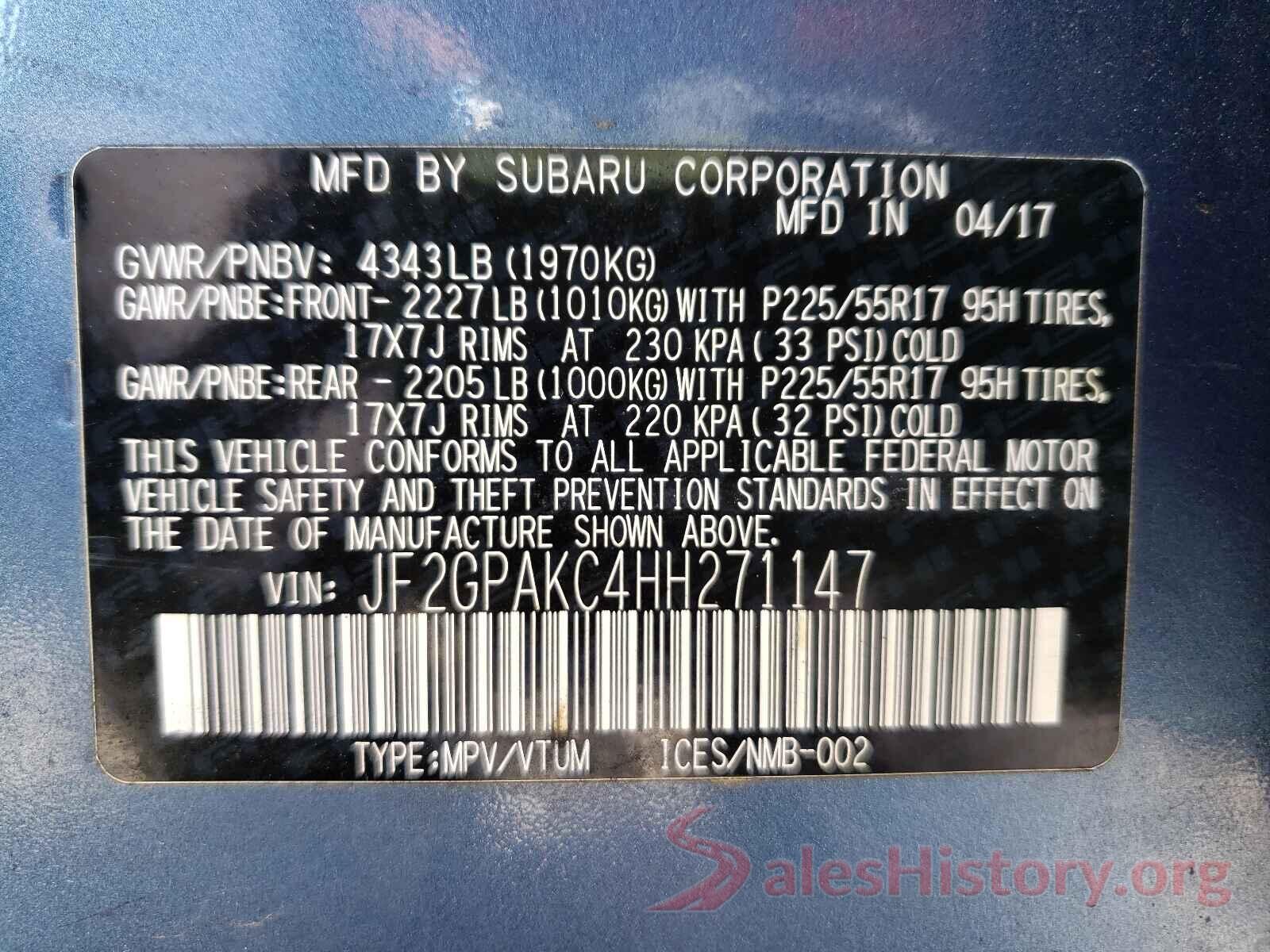 JF2GPAKC4HH271147 2017 SUBARU CROSSTREK