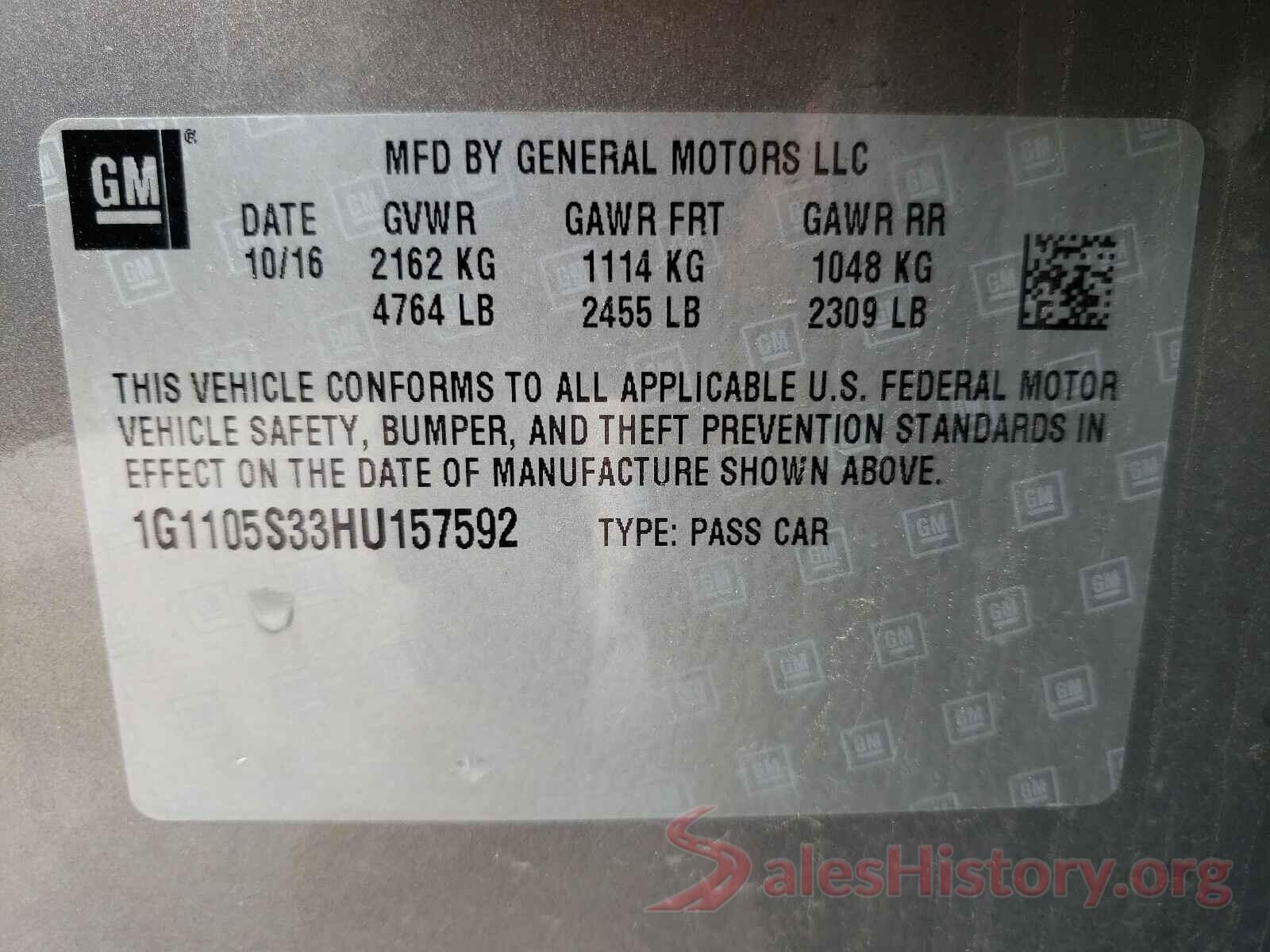 1G1105S33HU157592 2017 CHEVROLET IMPALA