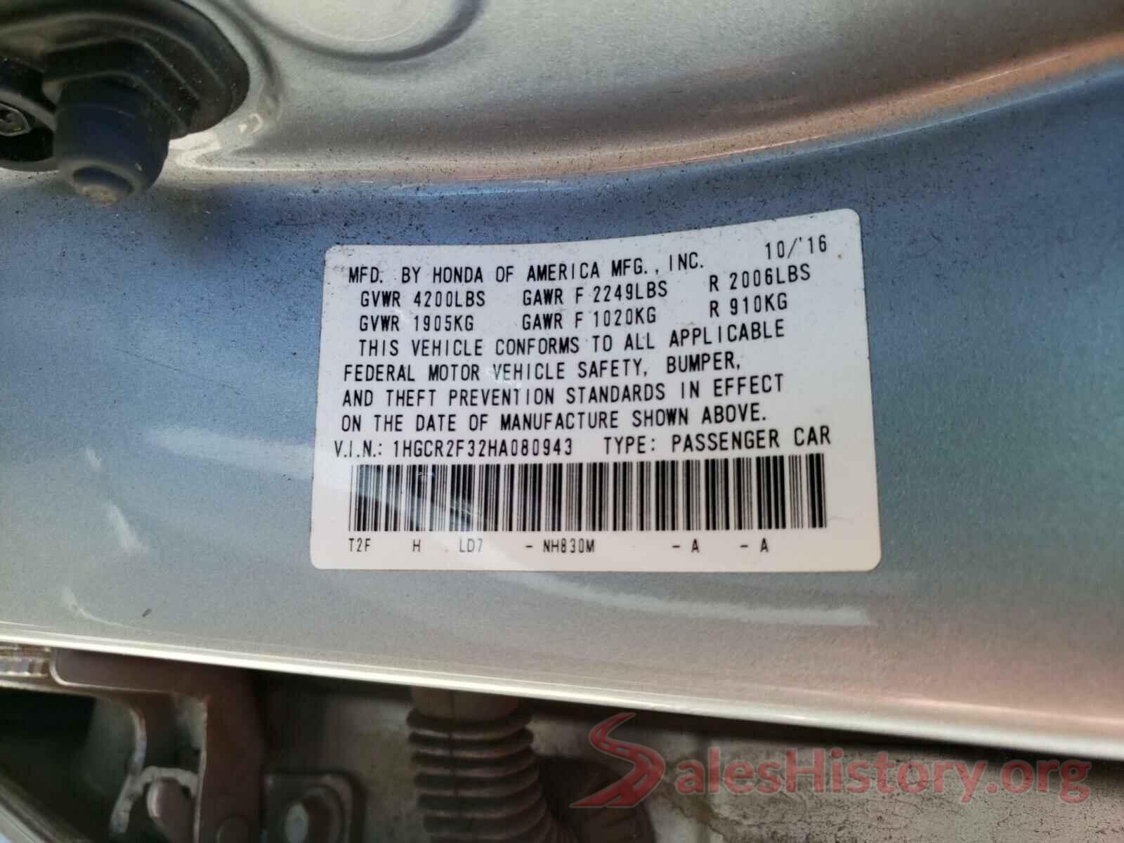 1HGCR2F32HA080943 2017 HONDA ACCORD