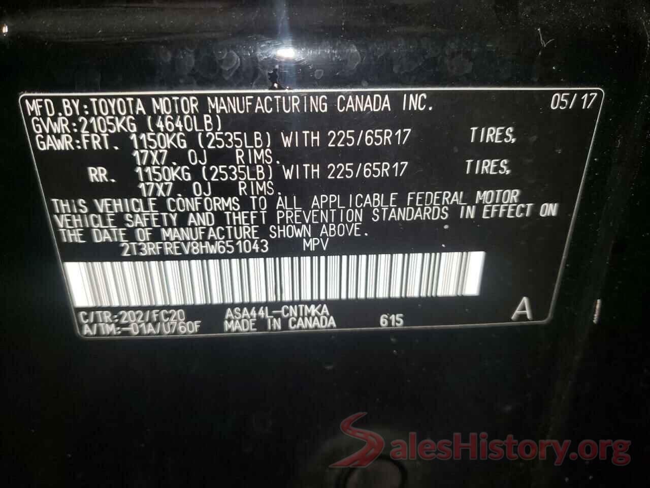 2T3RFREV8HW651043 2017 TOYOTA RAV4