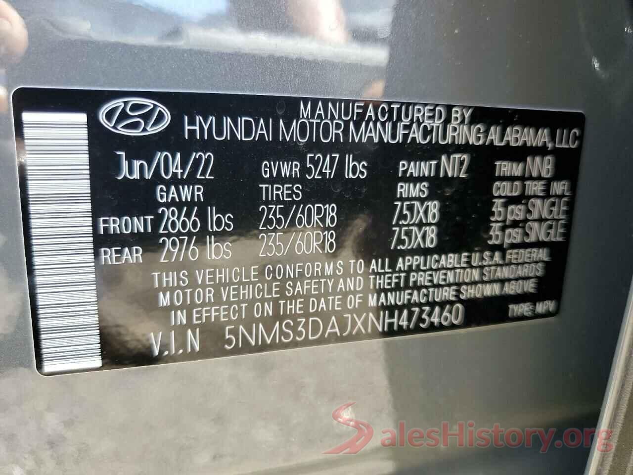 5NMS3DAJXNH473460 2022 HYUNDAI SANTA FE