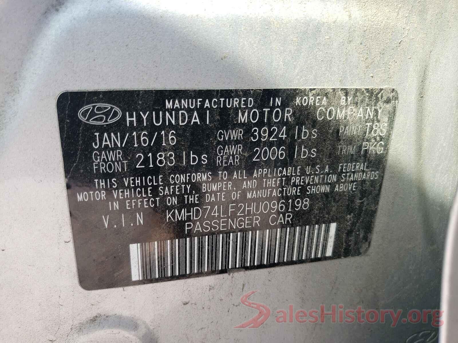 KMHD74LF2HU096198 2017 HYUNDAI ELANTRA