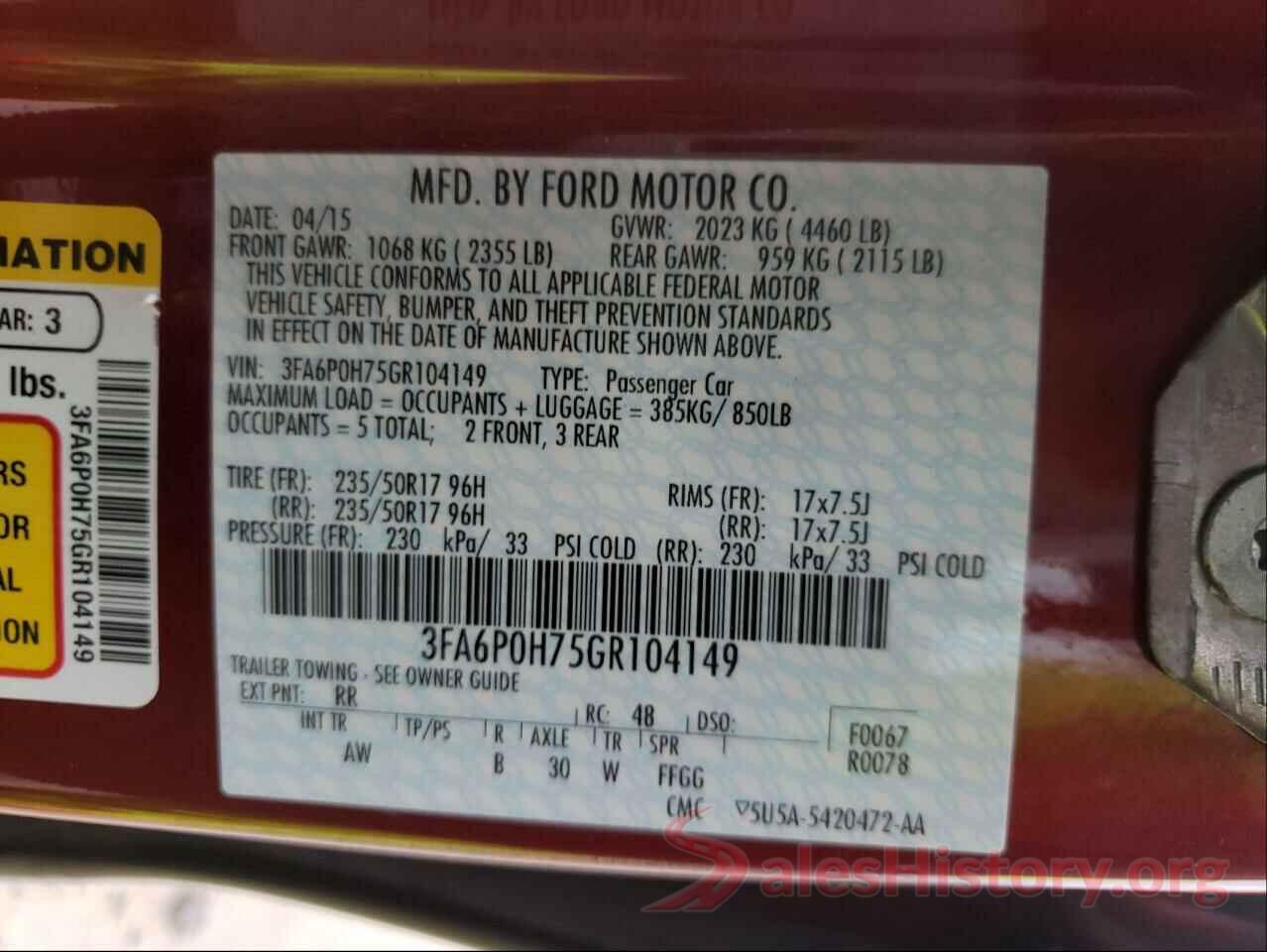 3FA6P0H75GR104149 2016 FORD FUSION