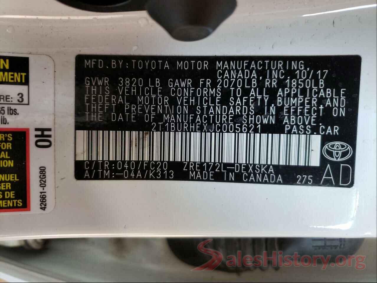 2T1BURHEXJC005621 2018 TOYOTA COROLLA