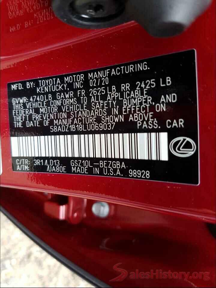 58ADZ1B18LU069037 2020 LEXUS ES350