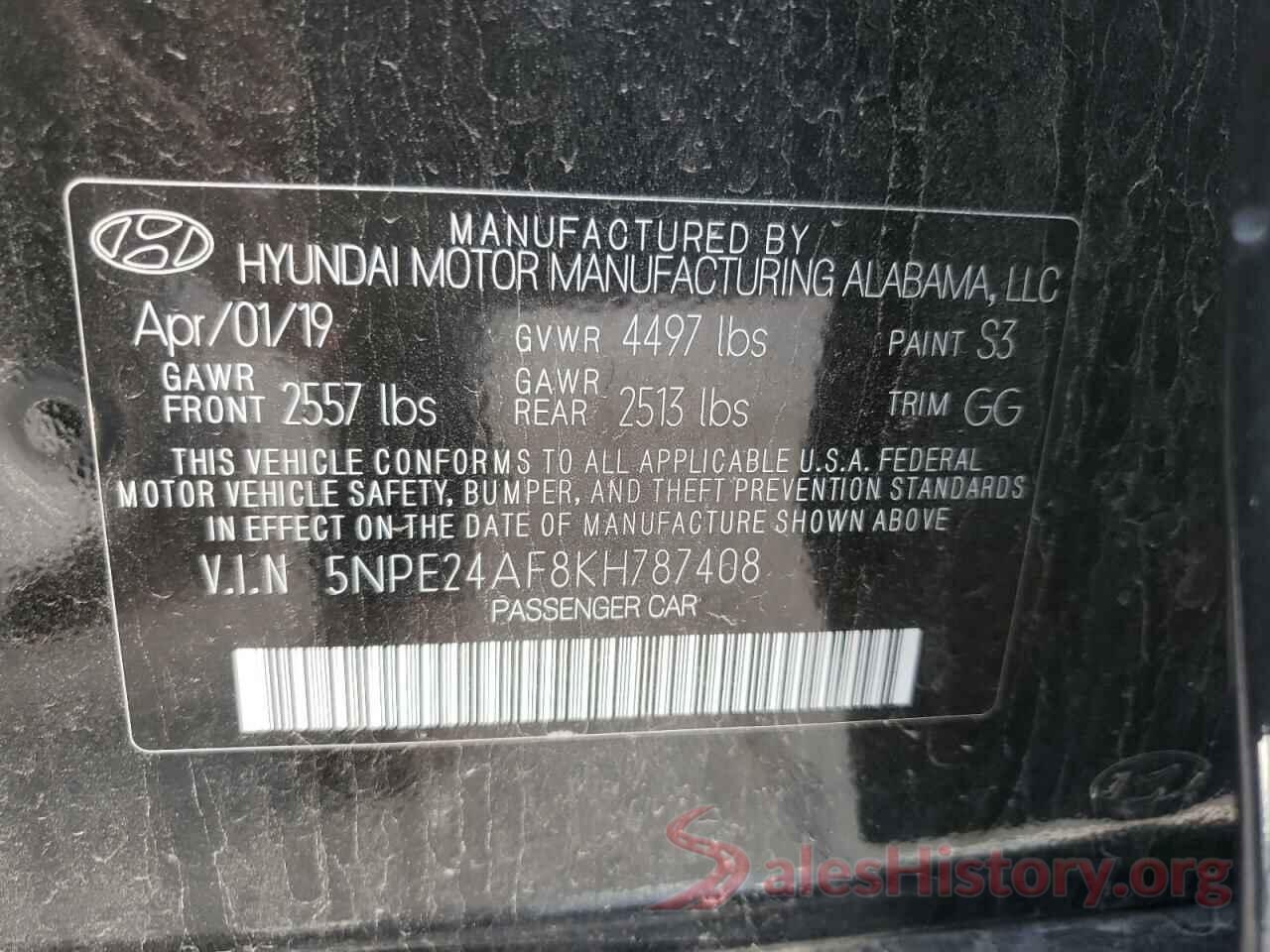 5NPE24AF8KH787408 2019 HYUNDAI SONATA