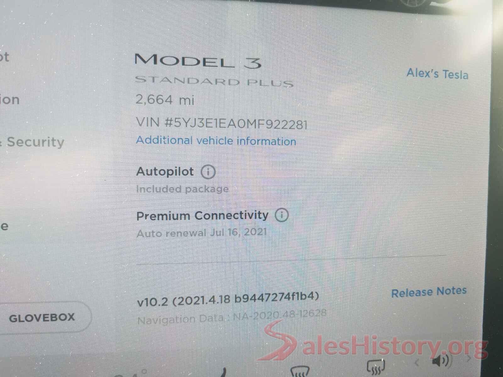 5YJ3E1EA0MF922281 2021 TESLA MODEL 3