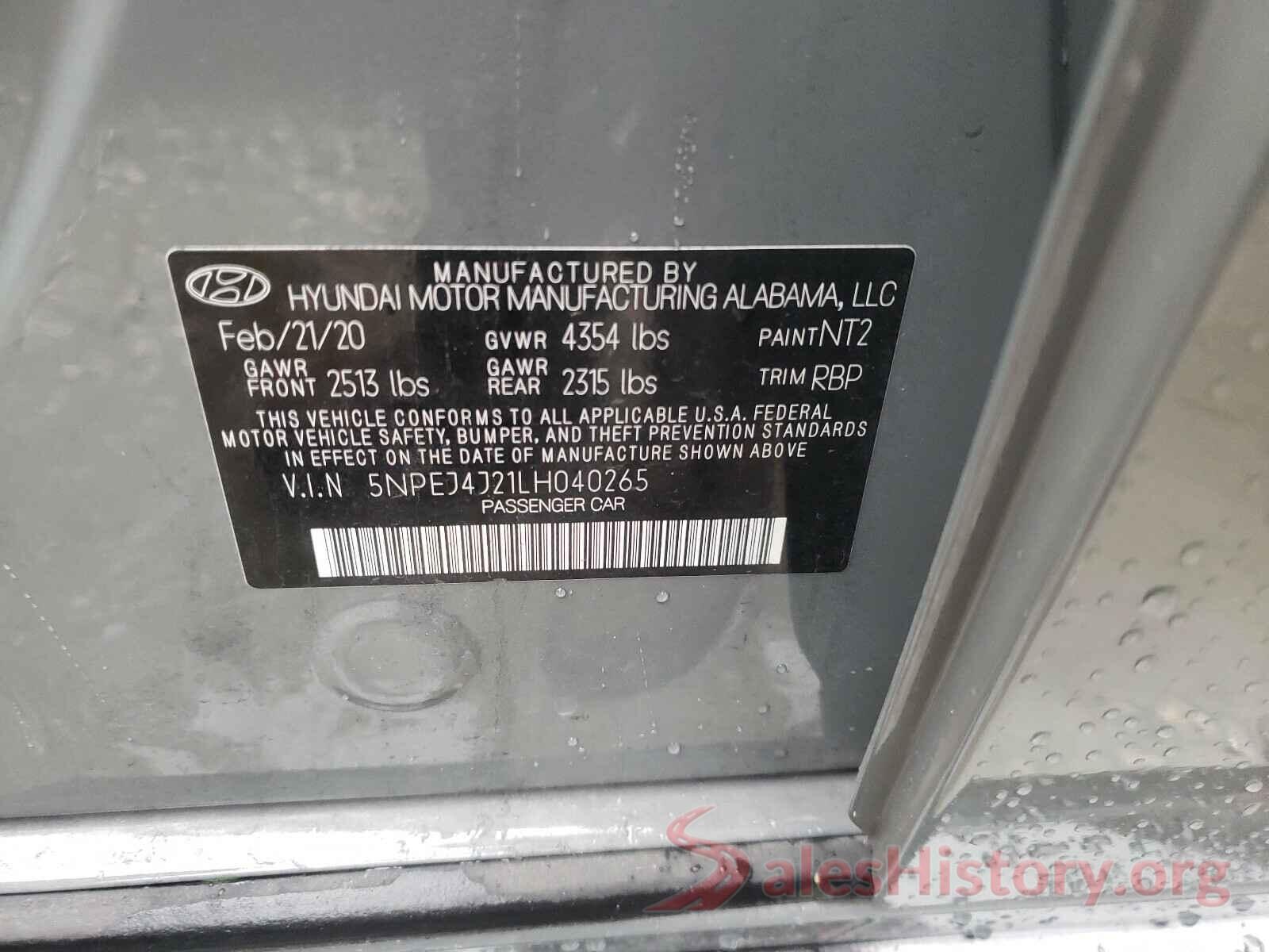 5NPEJ4J21LH040265 2020 HYUNDAI SONATA