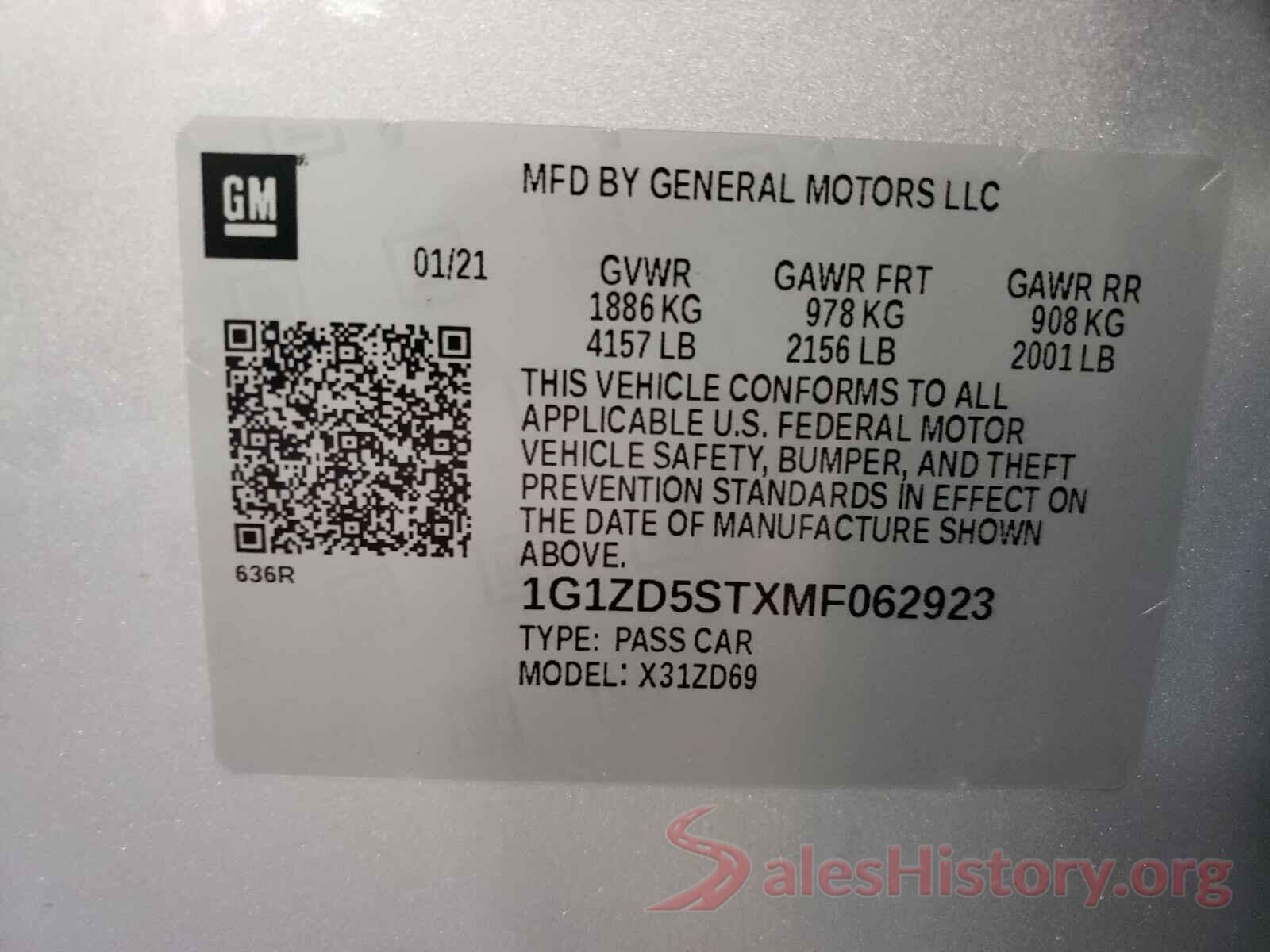 1G1ZD5STXMF062923 2021 CHEVROLET MALIBU